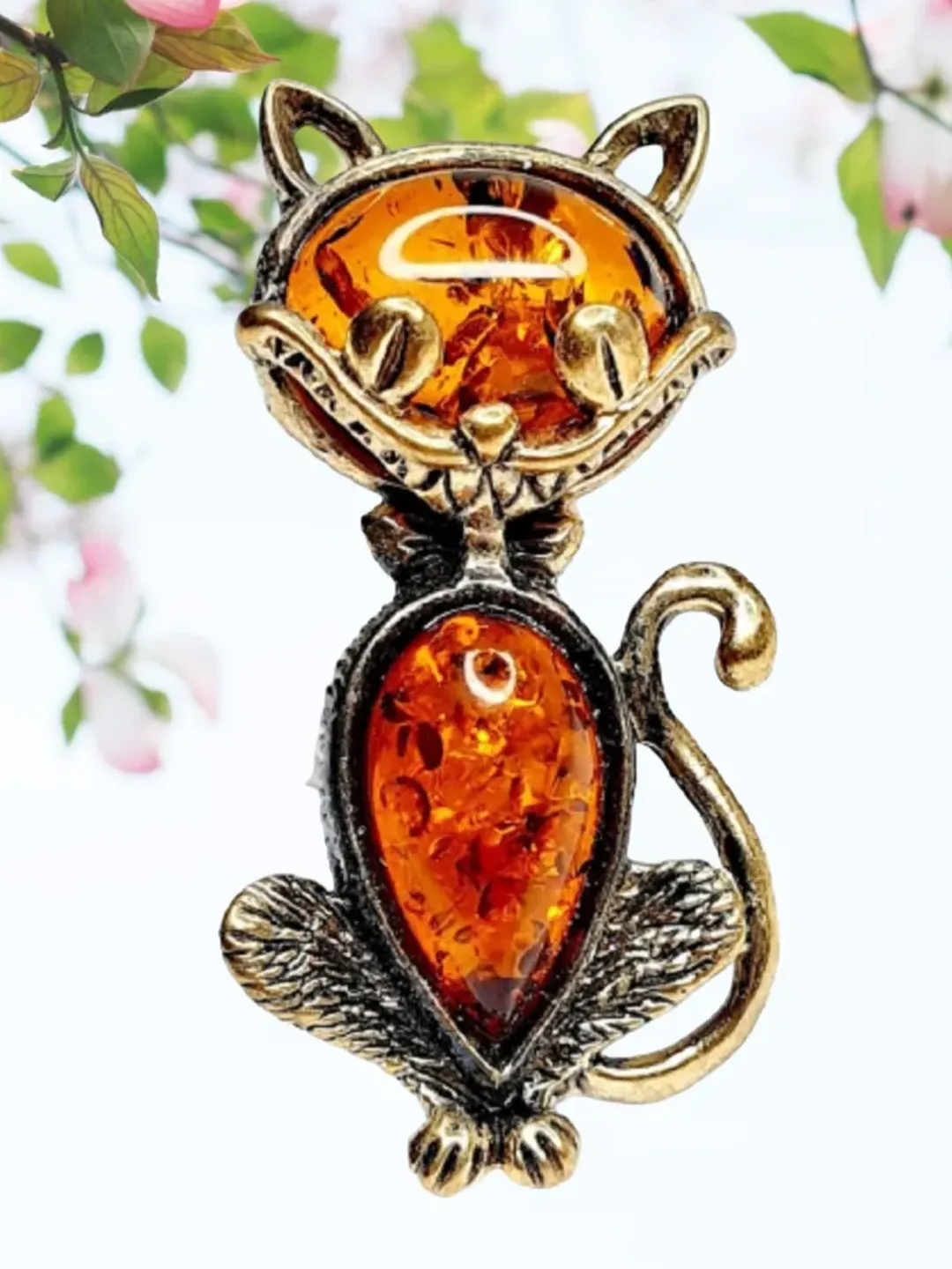 Cheshire Cat Brooch Amber Brass Jewelry Cartoon Brooch Loves Cat holiday christmas Gift child women men Jewelry orange