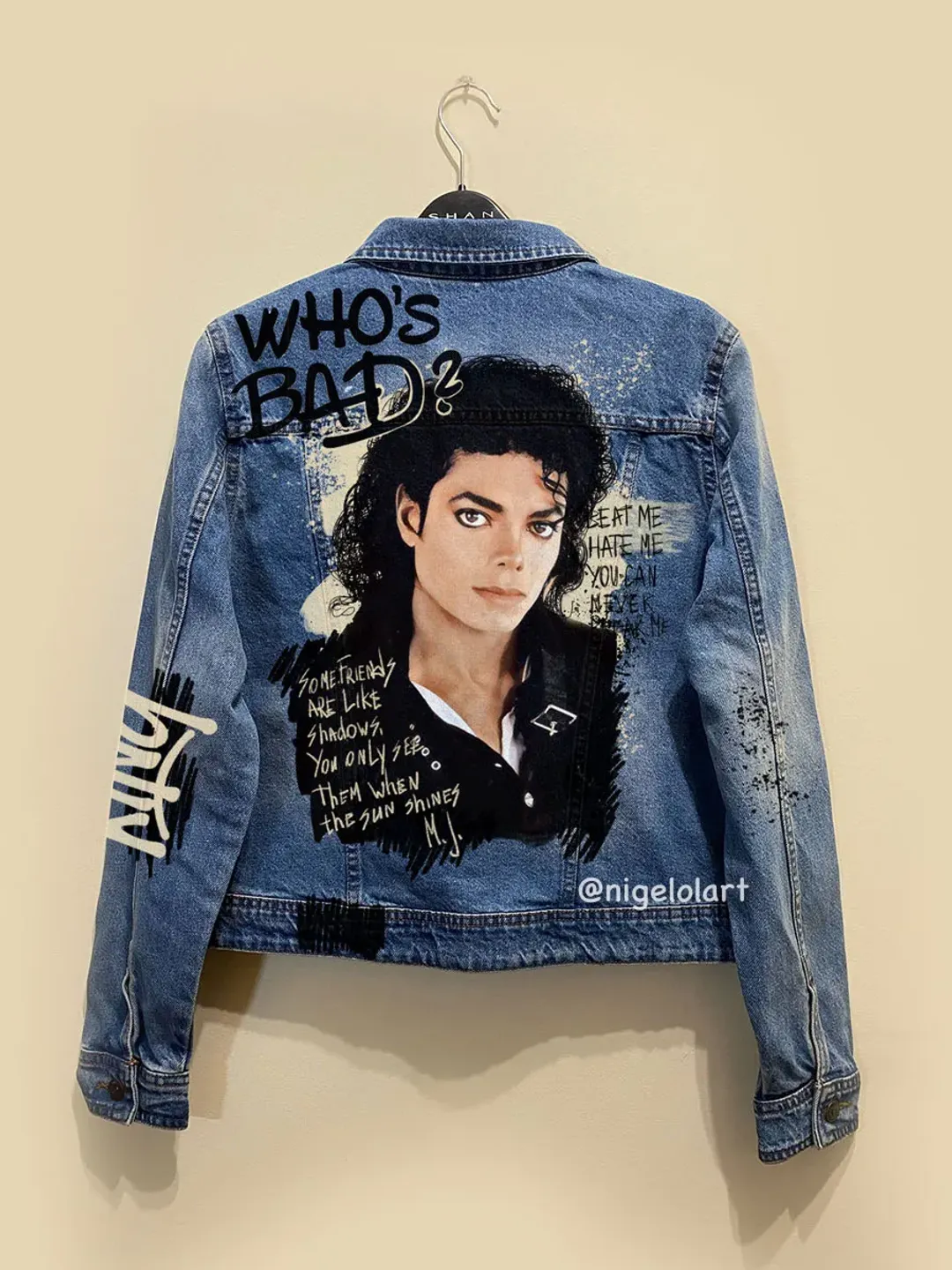 Michael Jackson Painted denim jacket Custom jacket Portrait from photo Personalized order Black denim jacket shirt