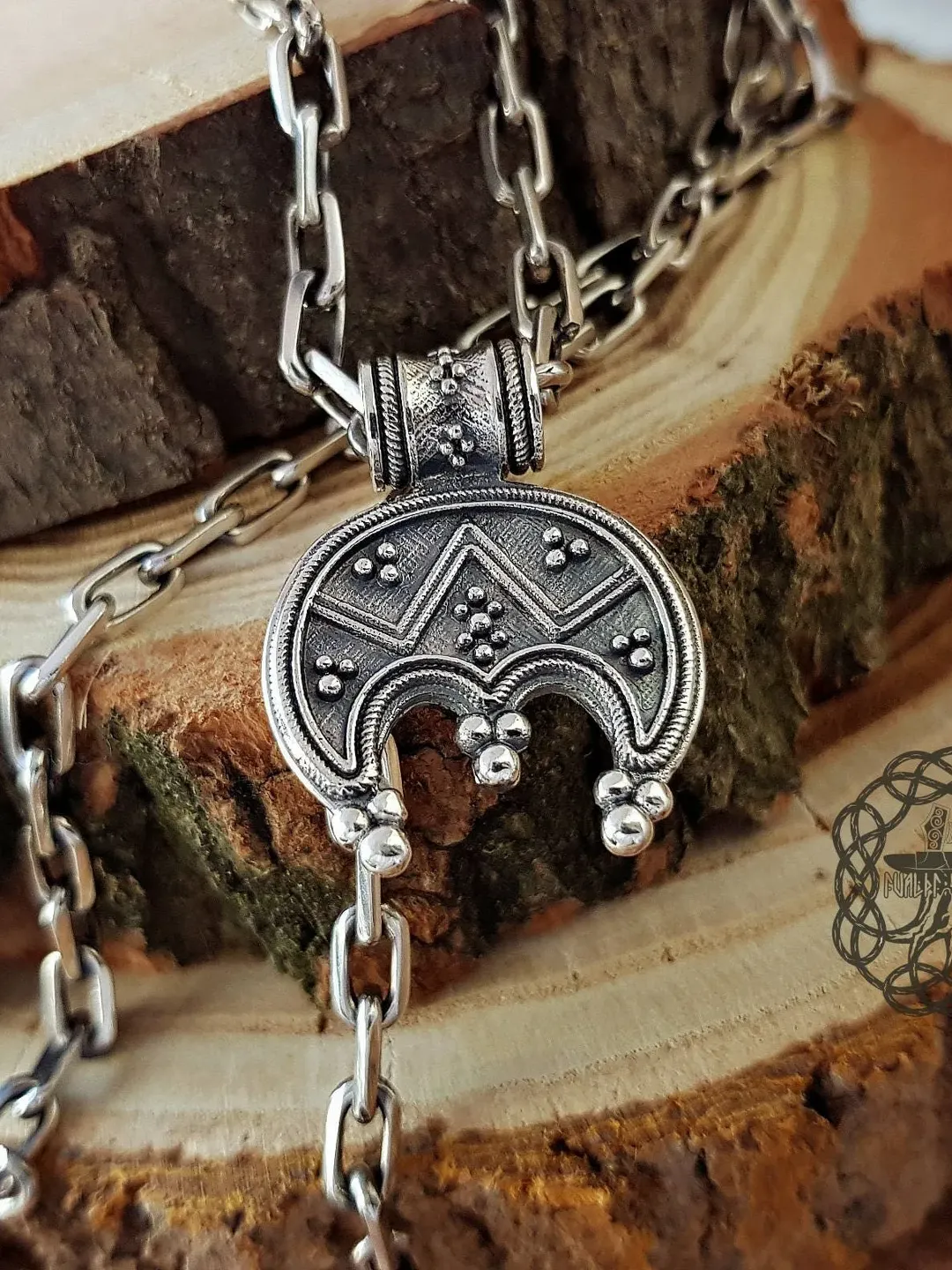 Viking Lunula Pendant, Sterling Silver Lunula Necklace, Viking Jewelry For Women, Viking Women Necklace, Viking Pendant