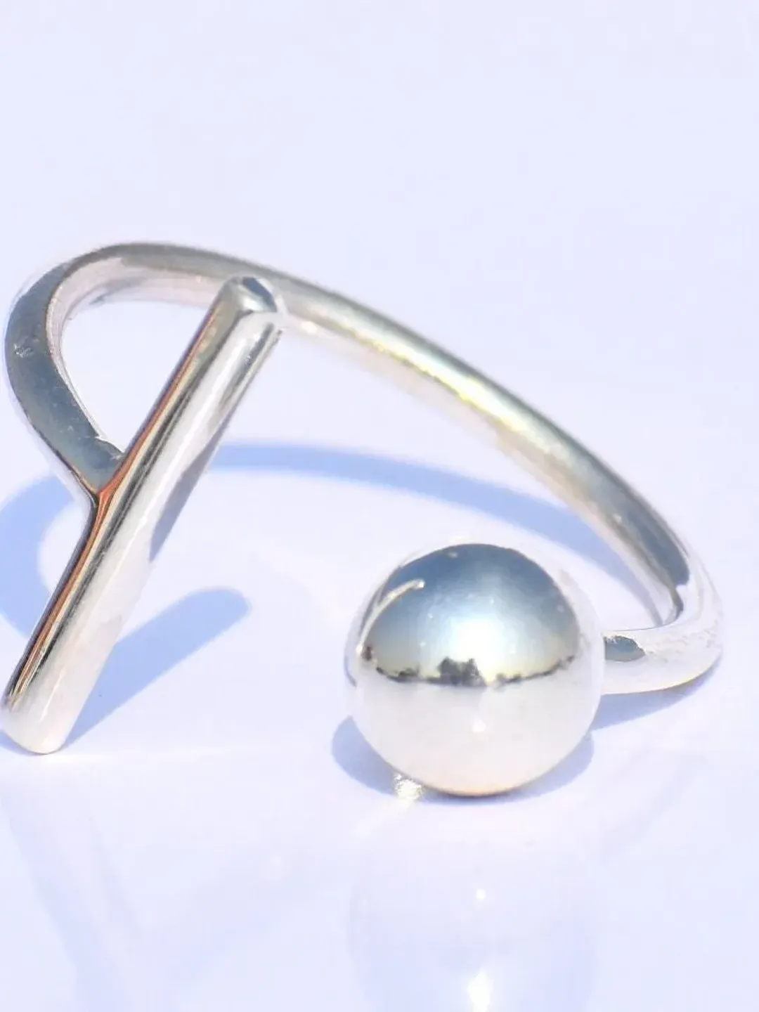 Silver Ball Ring, Silver Bar Ring, Solid Ball Ring, 925 Silver Jewelry, Handmade Ring, Anniversary Ring, Midi Ring, Promise Ring, Open Ring