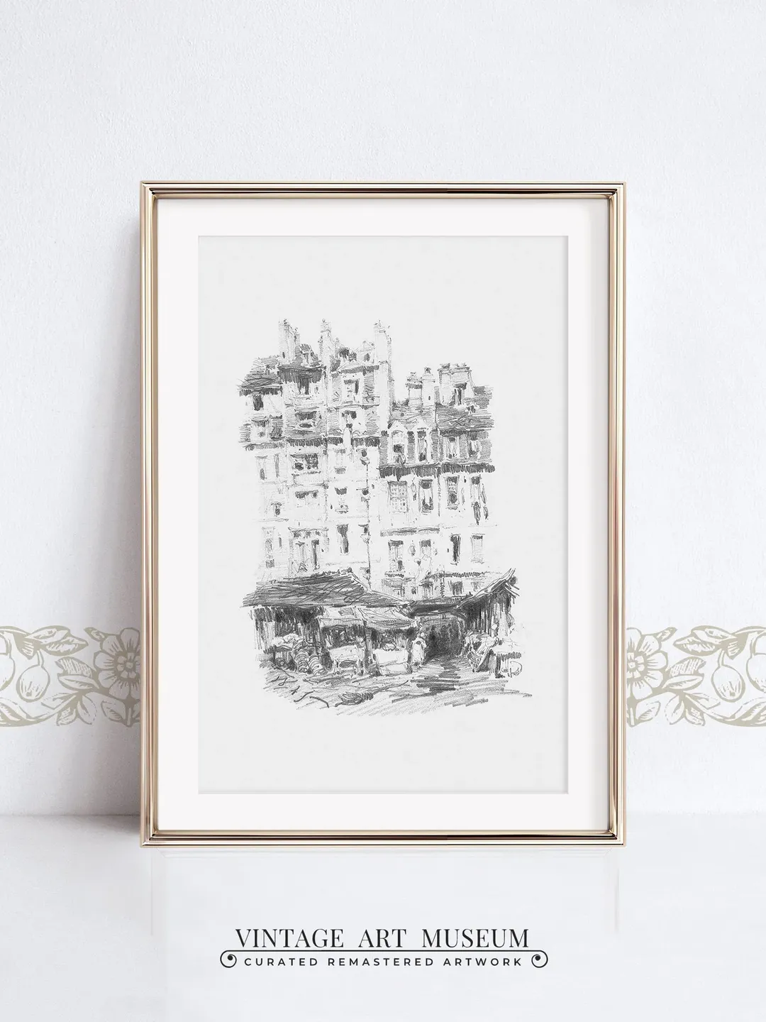 Vintage Architecture Sketch Wall Art, House Pencil Drawing, Large Home Decor, Printable Digital Downloadable | 88