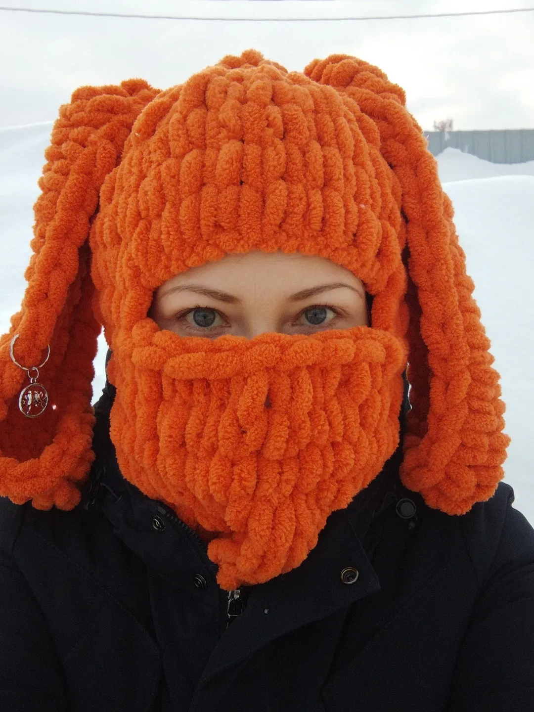 Orange bunny balaclava with ears Fluffy balaclava crochet Trendy