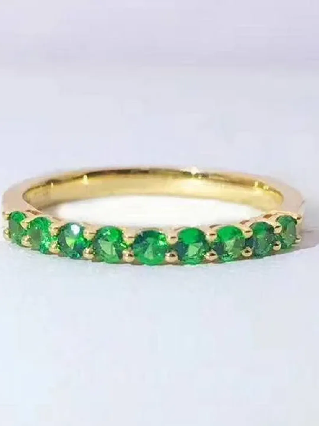 0.45 Carat Tsavorite Band, Wedding Band, Solid 14K White Gold Fashion Ring