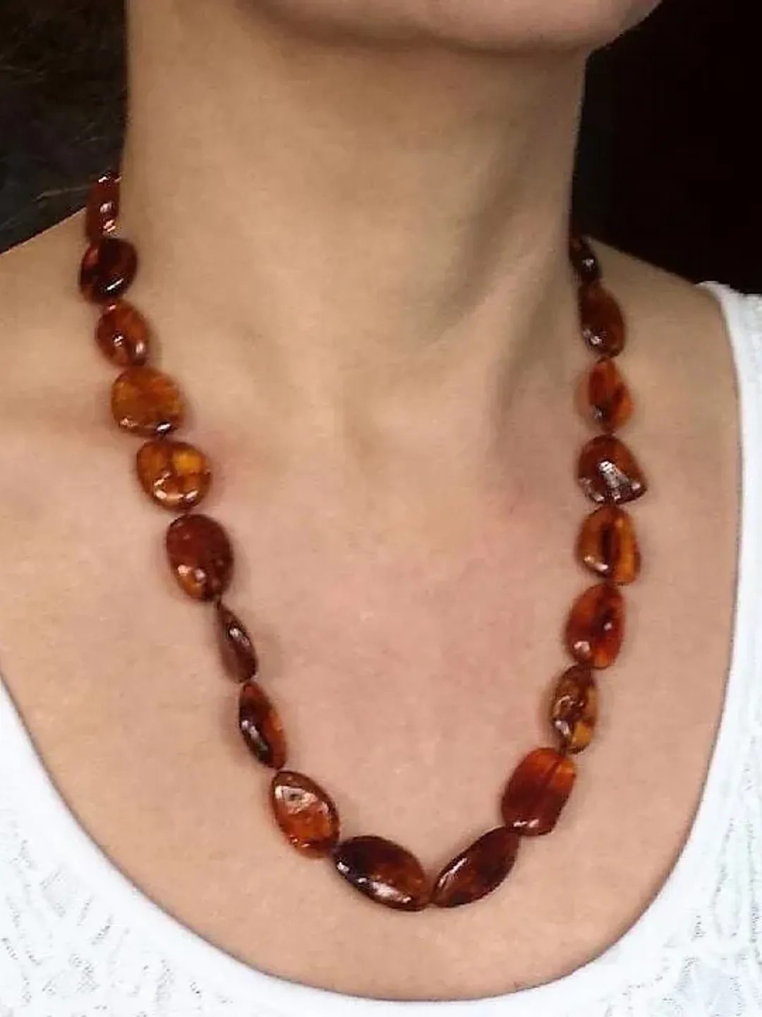 Genuine Amber necklace gift for women Baltic amber jewelry cognac big gemstone beads necklace handmade jewelry women