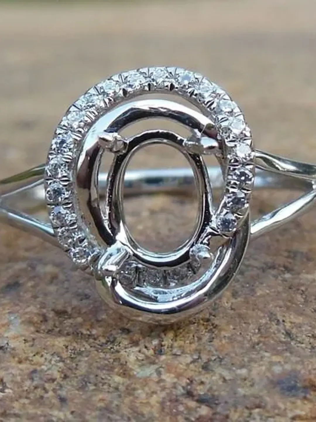 Solid 14K White Gold 4x6MM Oval Shape Semi Mount Ring, Diamond Ring, Gift For Her