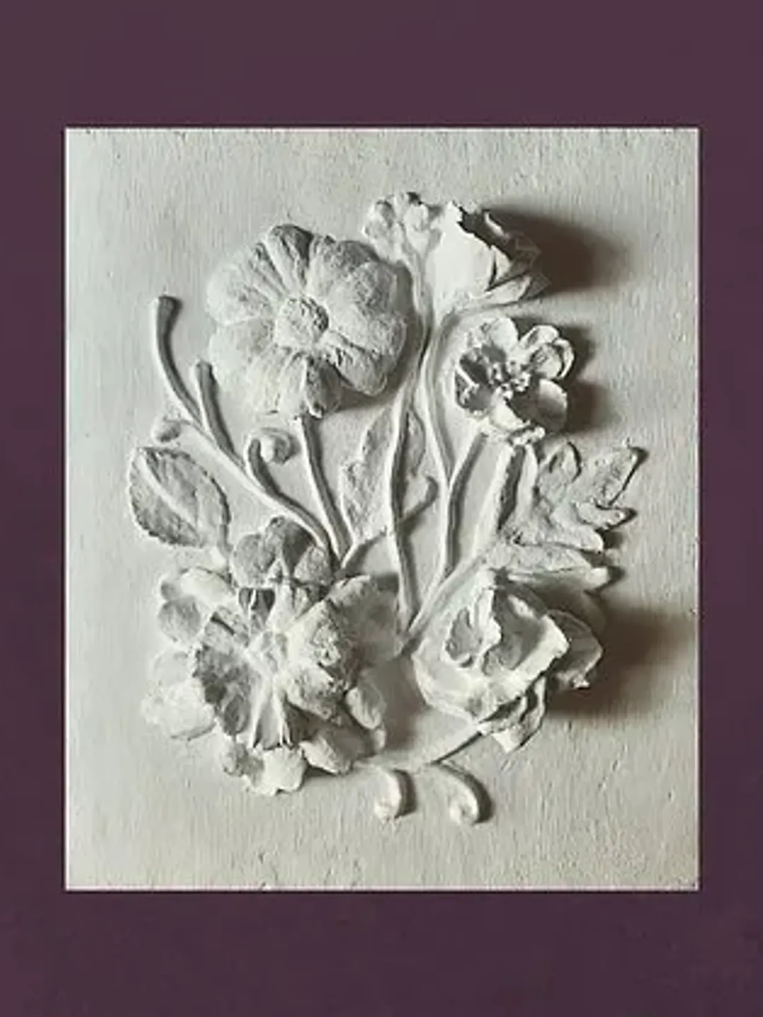 Wall sculpture art 3d flower wall art White bas-relief Botanical decor