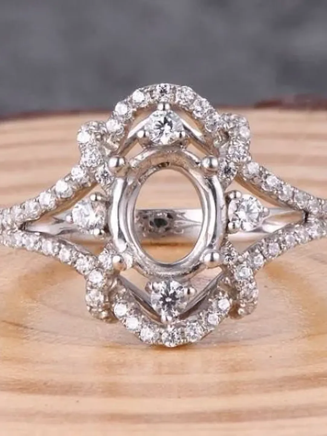 Thin Pave Ring, Diamond Pave Band, 4 Prong Ring, Unique Half Eternity, Dainty Halo Band, Oval Semi Mount Engagement Ring or Promise Ring