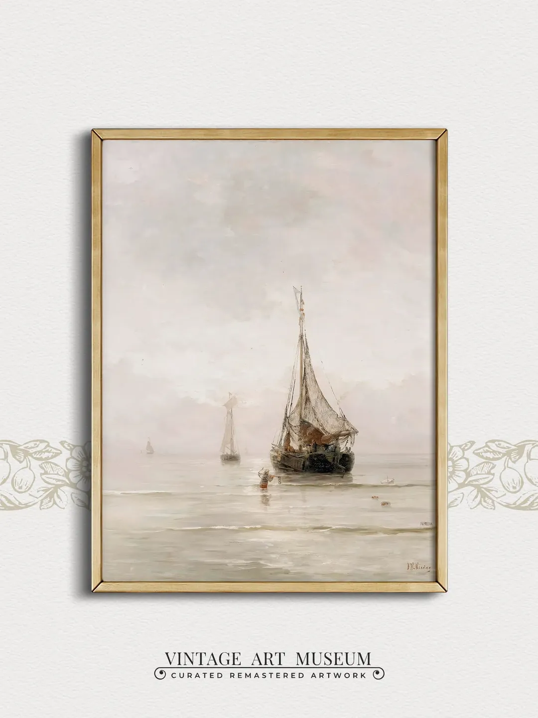 Muted Coastal Wall Art Vintage Print, Sailboat Watercolor Painting ...