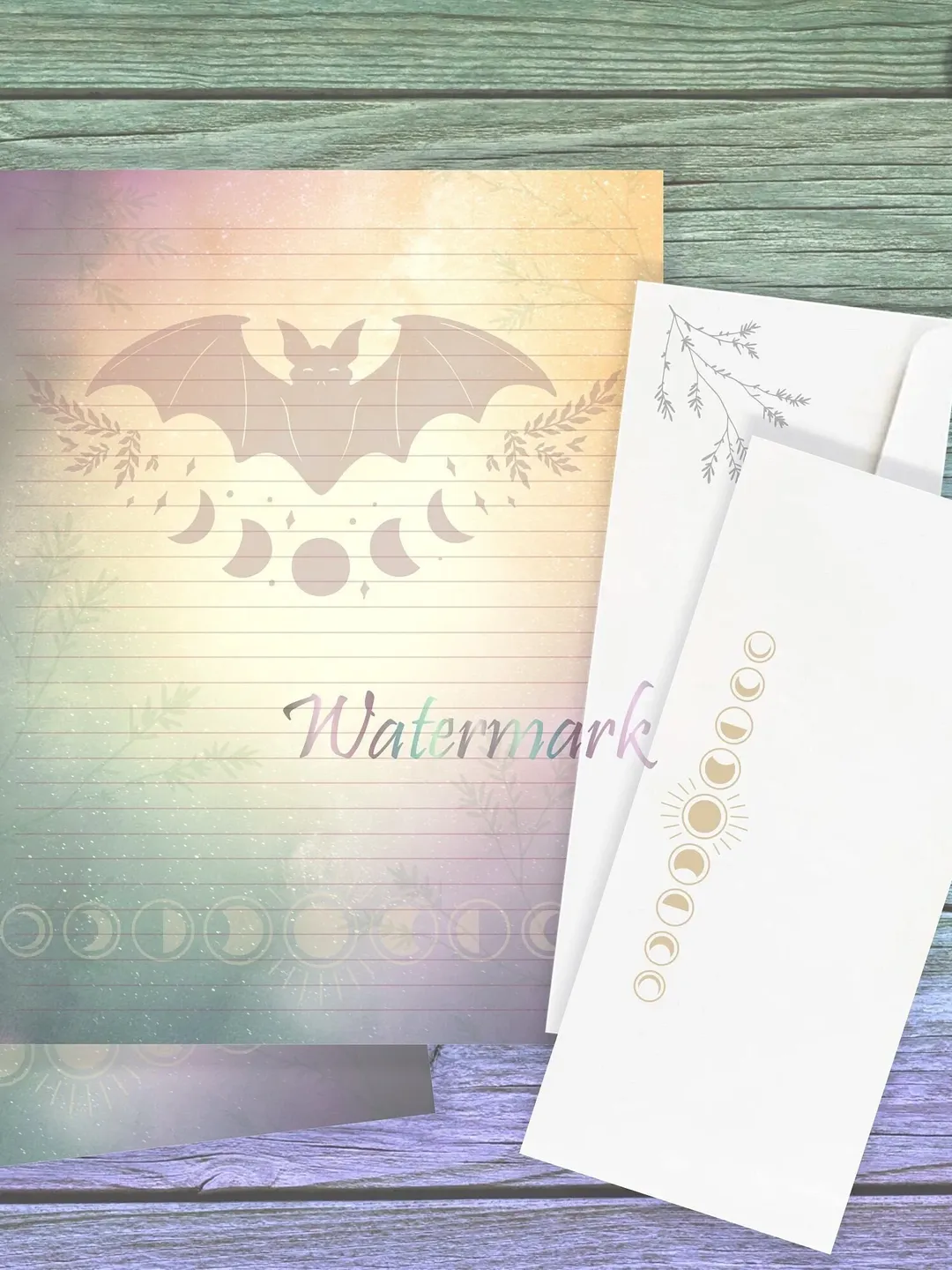 Mystic Bat Stationery Set | Bat Writing Paper | Moon Phase Letter Paper | Autumn Stationery | Halloween Paper | Goth Paper | Grimoire Page