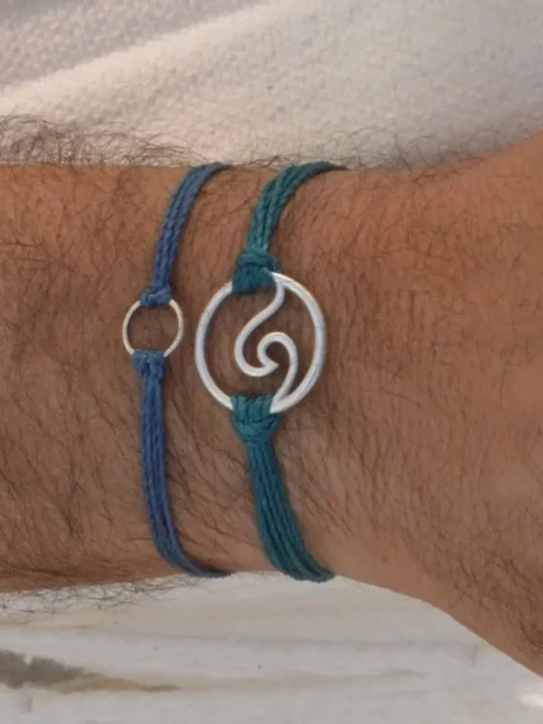 Surfer WAVE BRACELET for HIM, Surf Beach Stacking Set, Waterproof String, Nautical Ocean Charm, Wavy Minimal Jewelry, Gifts Boys Men