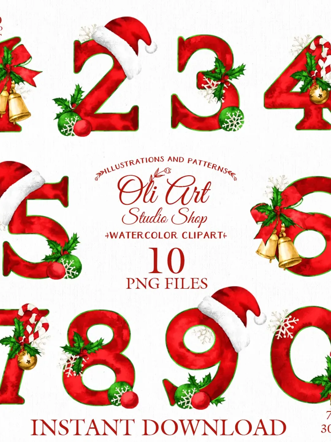 Christmas clipart. Number clipart. Number Png. Design Digital Download. OliArtStudioShop