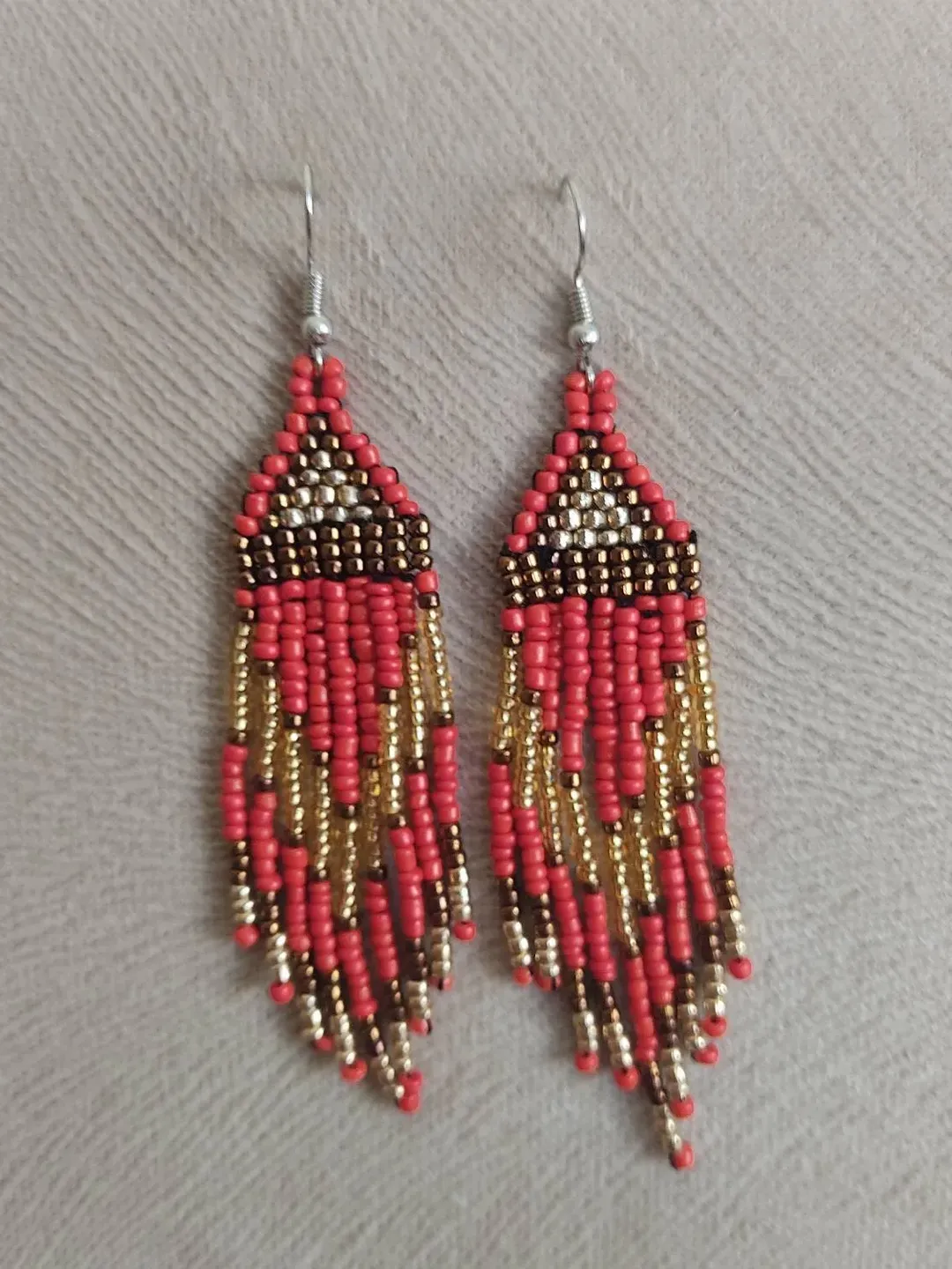 Red Fringe Earrings, Beaded Earrings, White Gold Fringe Earrings, Chandelier Earrings, earrings,Gift For Her, Seed Bead earring