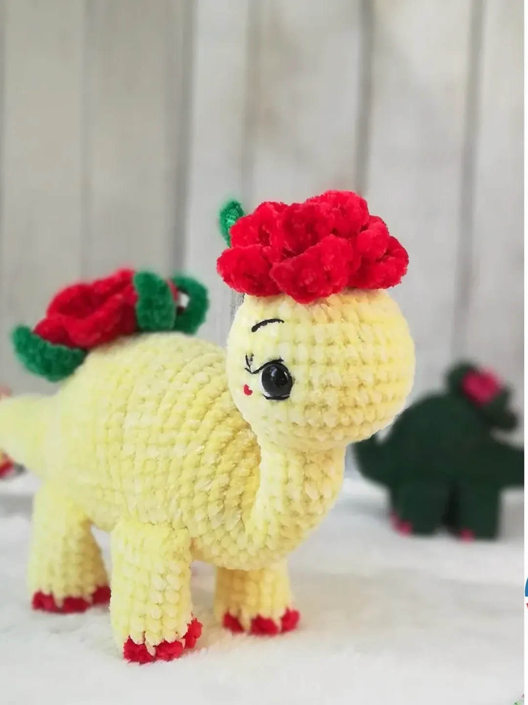 Crochet pattern flower dinosaur, amigurumi floral dino toy, PDF tutorial by CrochetToysForKids