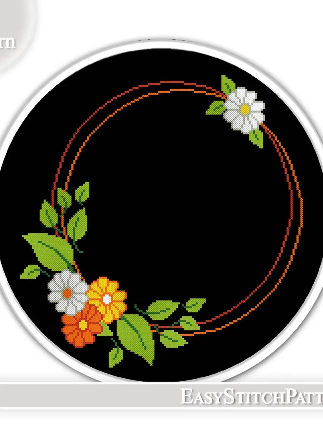 Modern cross stitch pattern. Floral Wreath cross stitch pattern. Flower border cross stitch.