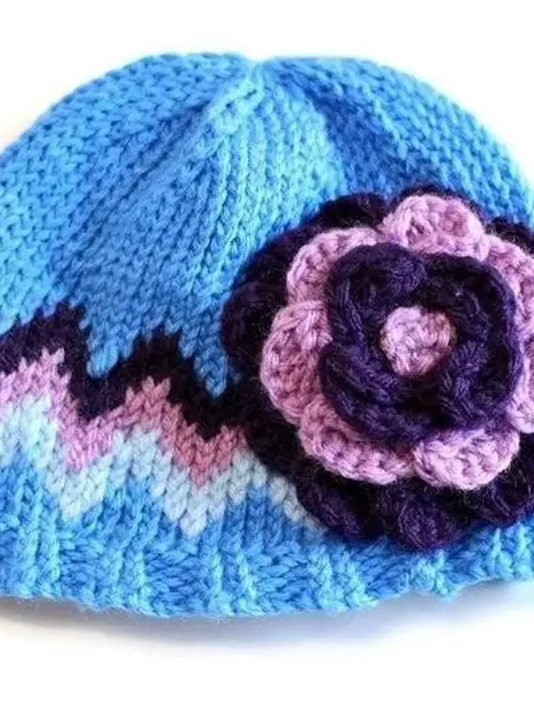Blue and Purple Hat with Flower, Winter Hats, Gift Ideas for Christmas and Birthdays, Little Girl Hat, Mommy and Me Hats, Mother's Day Gifts