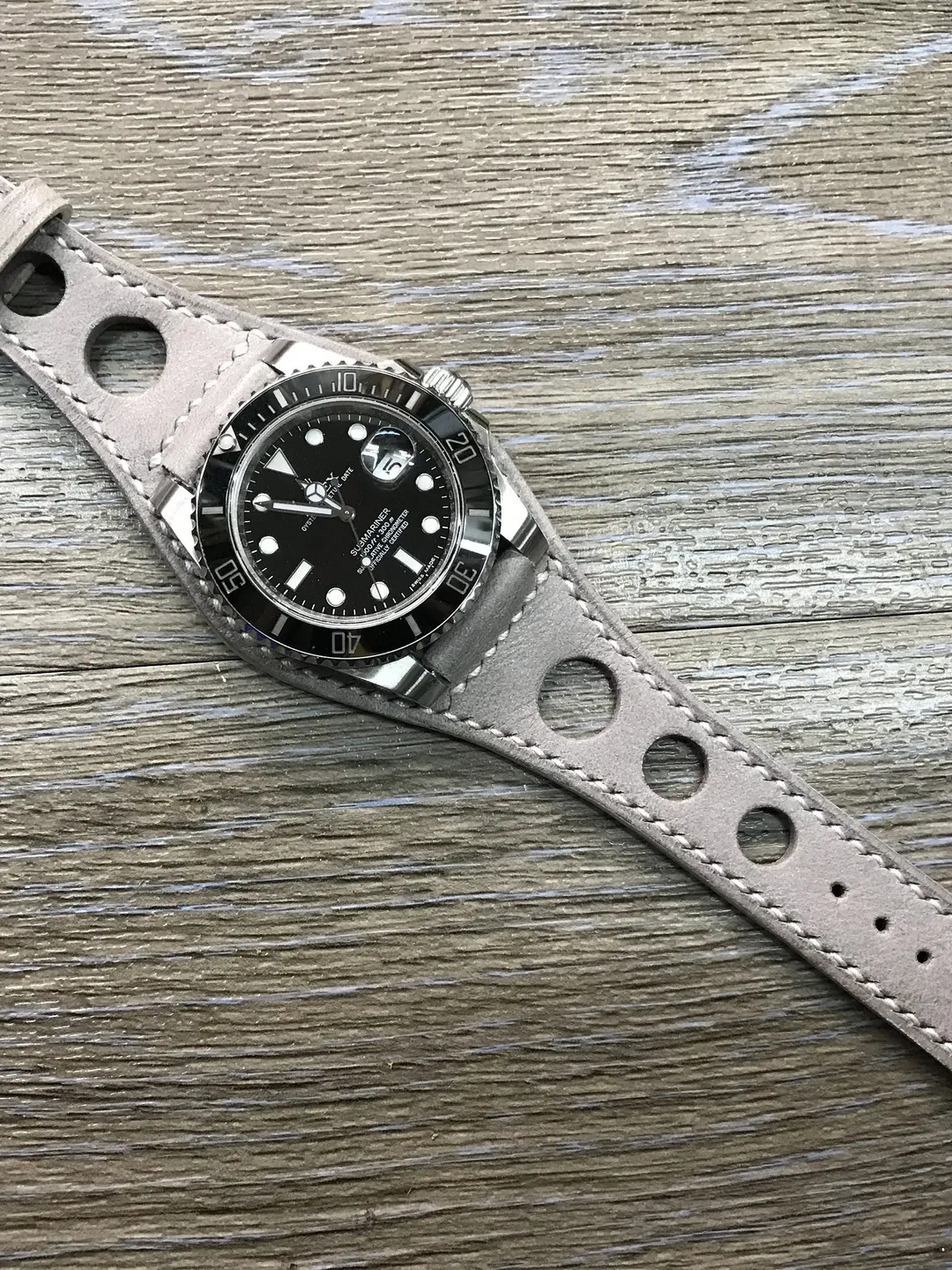 Leather watch band, Handmade, Gray, Full bund strap, Leather Cuff watch Strap 20mm, Racing Watch strap, Rally Watch Band, Cuff leather band