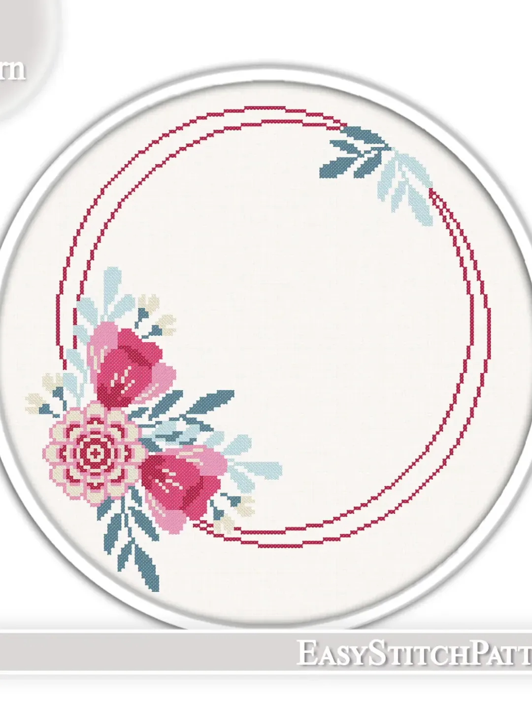 Flower border cross stitch pattern. Floral Wreath cross stitch pattern.