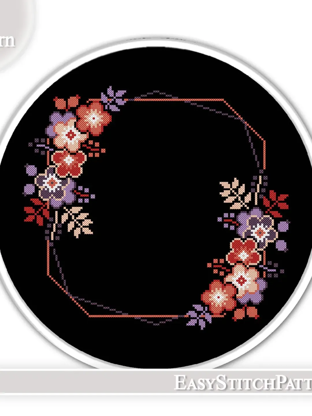 Flower frame cross stitch pattern. Easy cross stitch. Modern cross stitch.