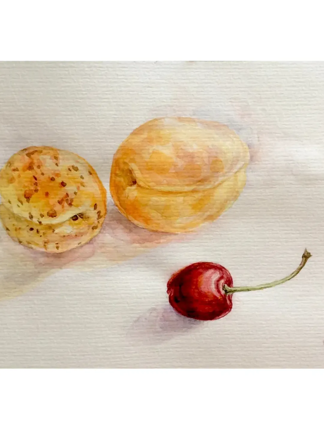 "Apricots and cherry" watercolor painting fruit small artwork original wall art still life, 17,5x12,5cm.