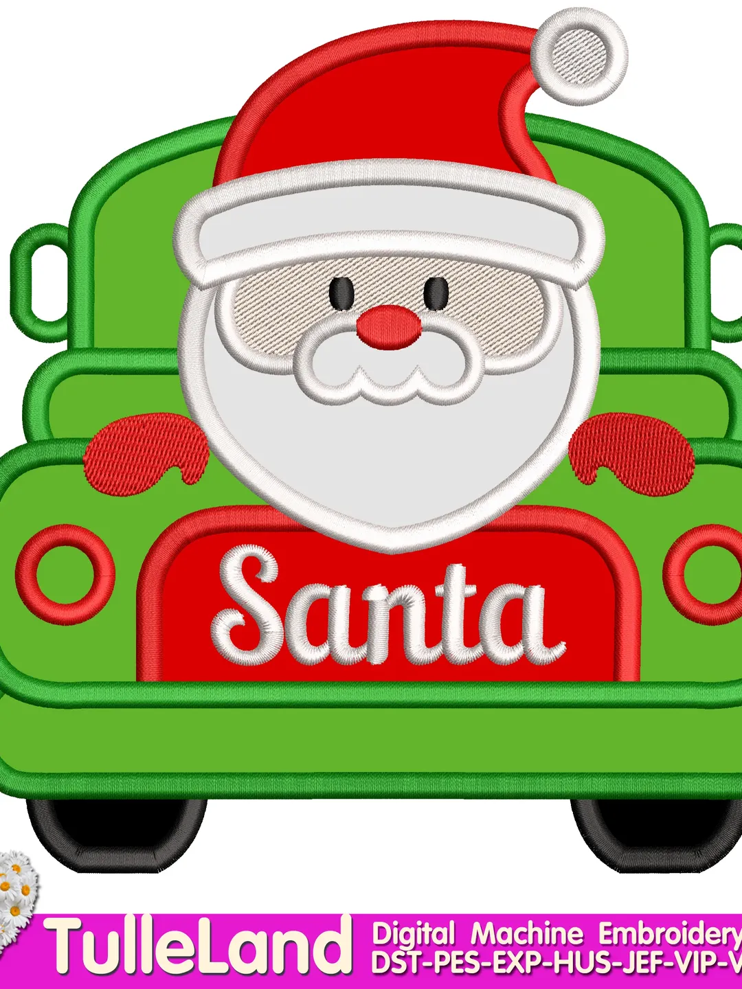 Merry Christmas truck Santa Retro Truck Monster Truck Santa Kids Design applique for Machine Embroidery