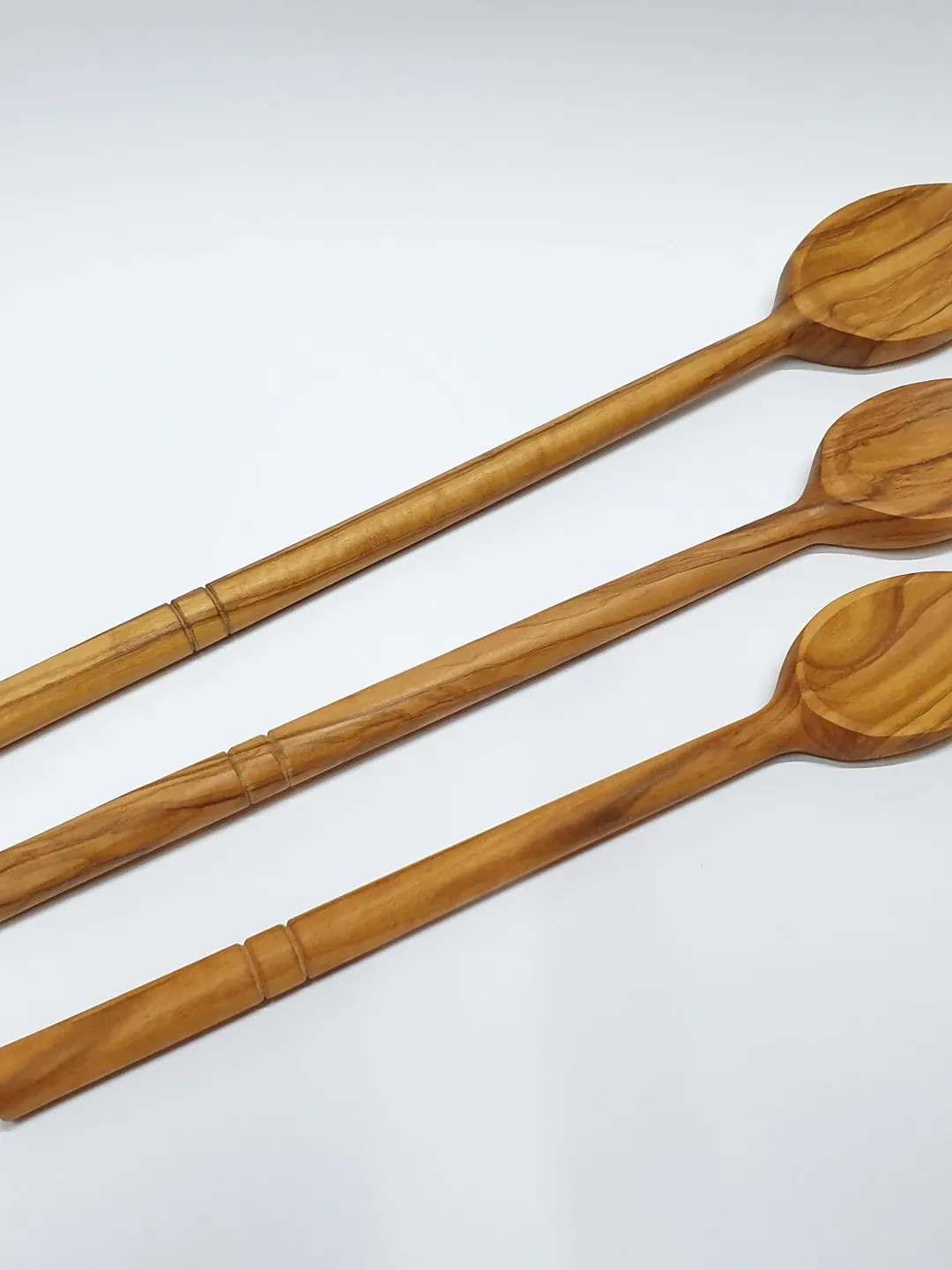 Set of 3 Wooden Long Spoons 9.84" + 11.81" + 13.78" - Olive Wood - Handmade in Albania - Best Quality!