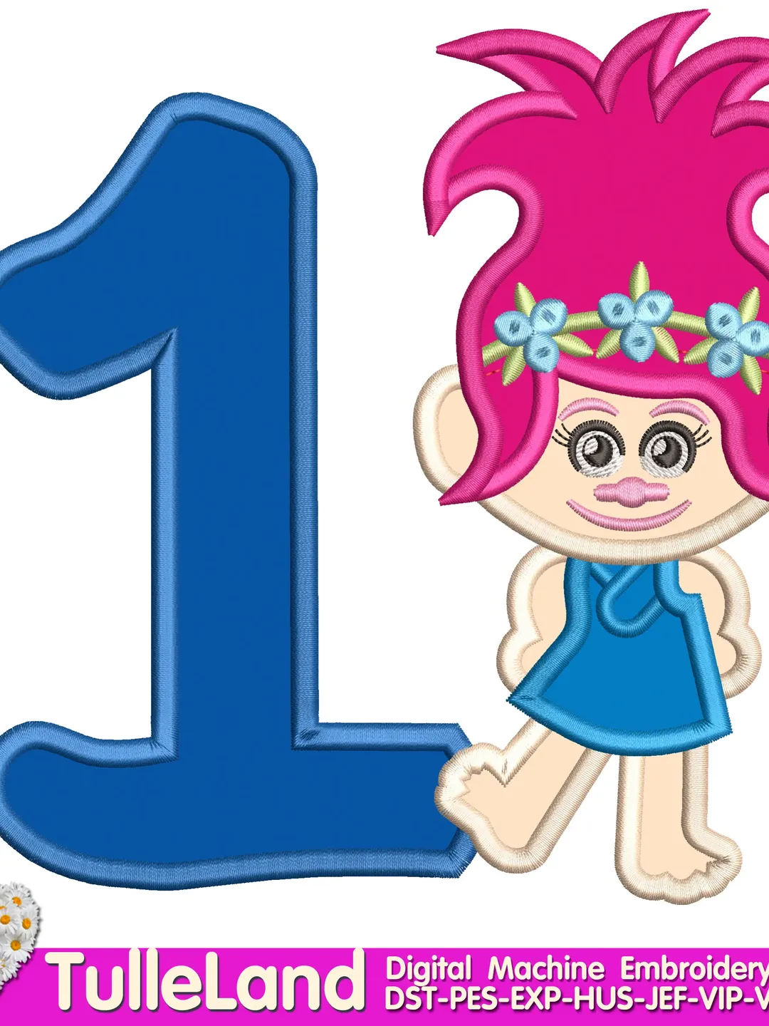 Trolls poppy Poppy birthday Poppy Princess one 1st birthday Design Applique for Machine Embroidery