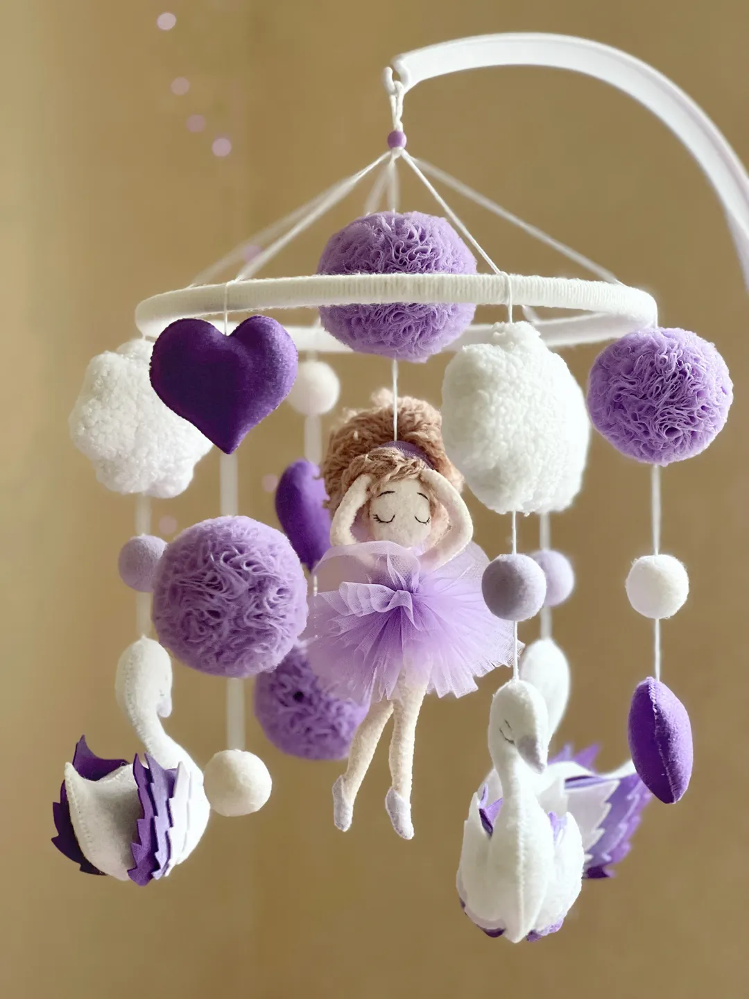 Ballerina mobile crib Felt mobile musical Nursery mobile girl Baby shower gift Baby girl mobile Purple mobile