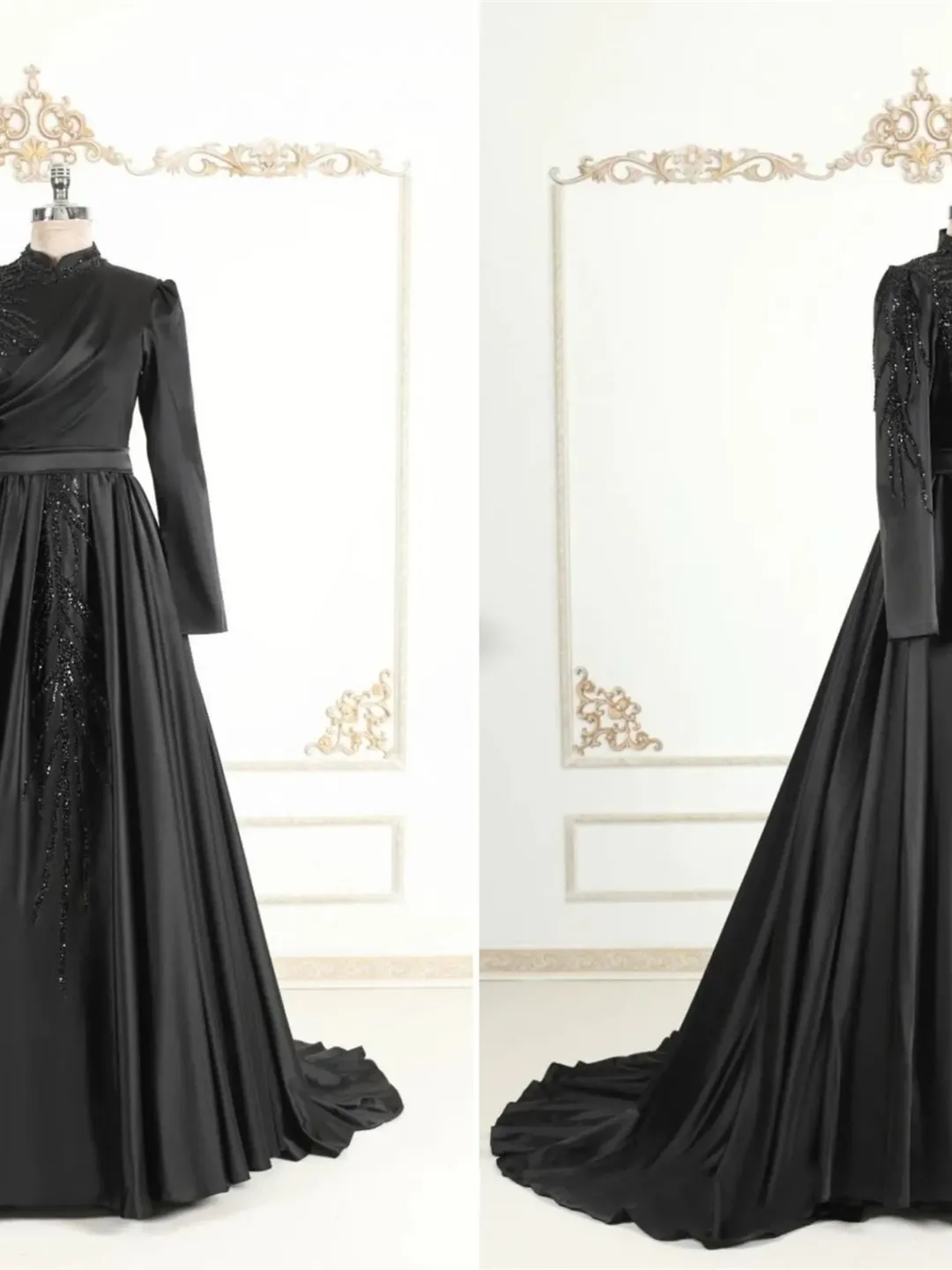 AHUNARE HIJAB - Hürrem Black Embroidered Wedding Dress, Muslim Evening Gown, Nikah, Islamic Wedding, Engagement, Bridesmaid,