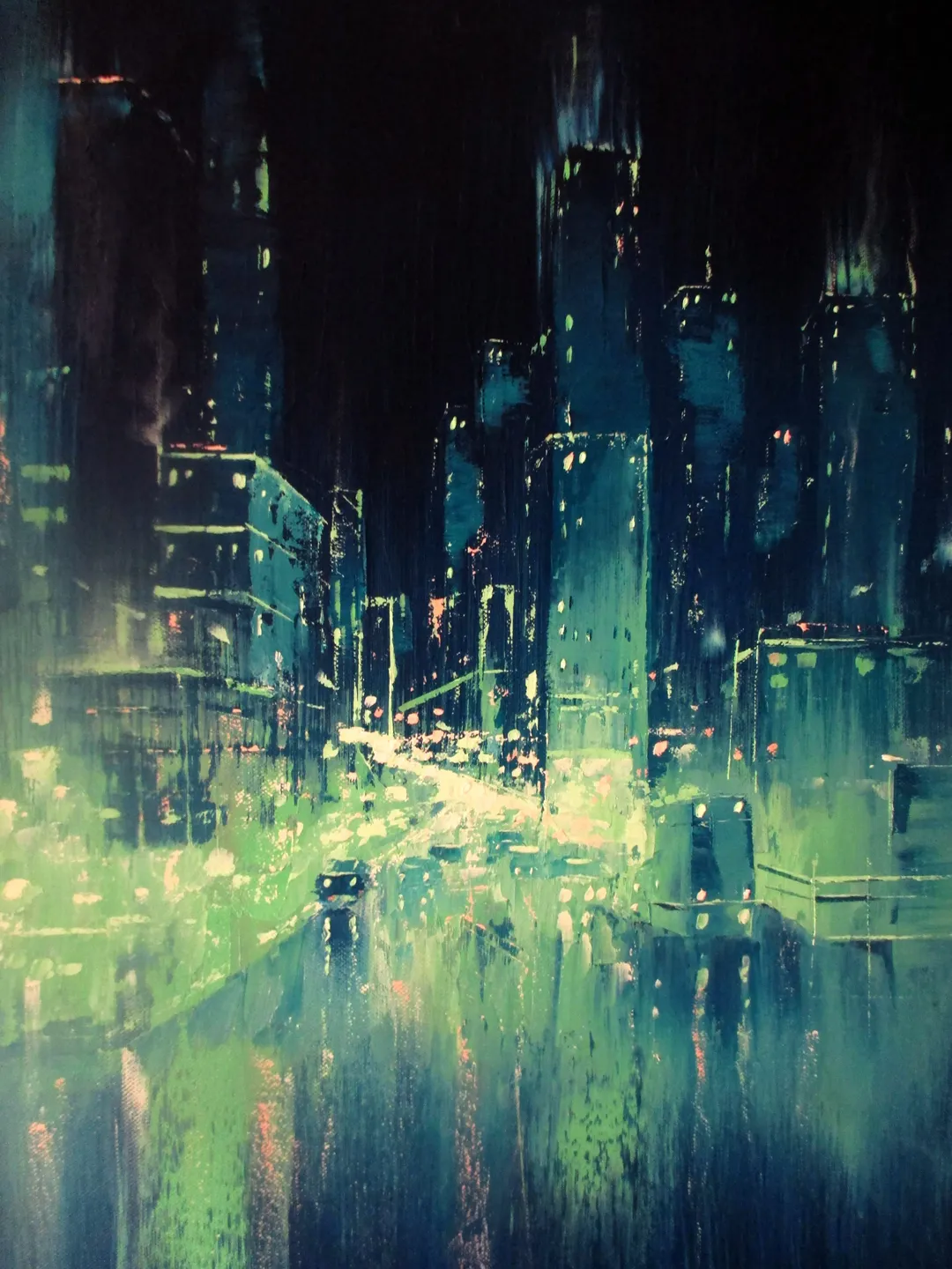 Cyberpunk Painting ORIGINAL OIL PAINTING on Canvas, Modern City Original Art by "Walperion Paintings"