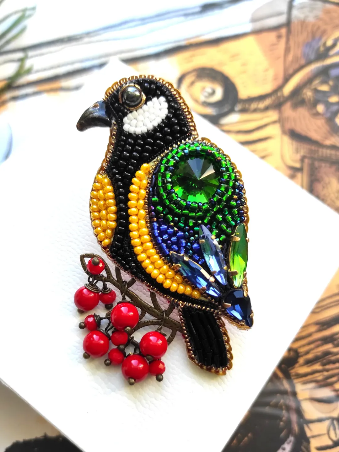 Tit brooch, bird brooch, brooch pin, beaded brooch, mothers day gift, handmade gifts, brooch, birds, hand embroidery