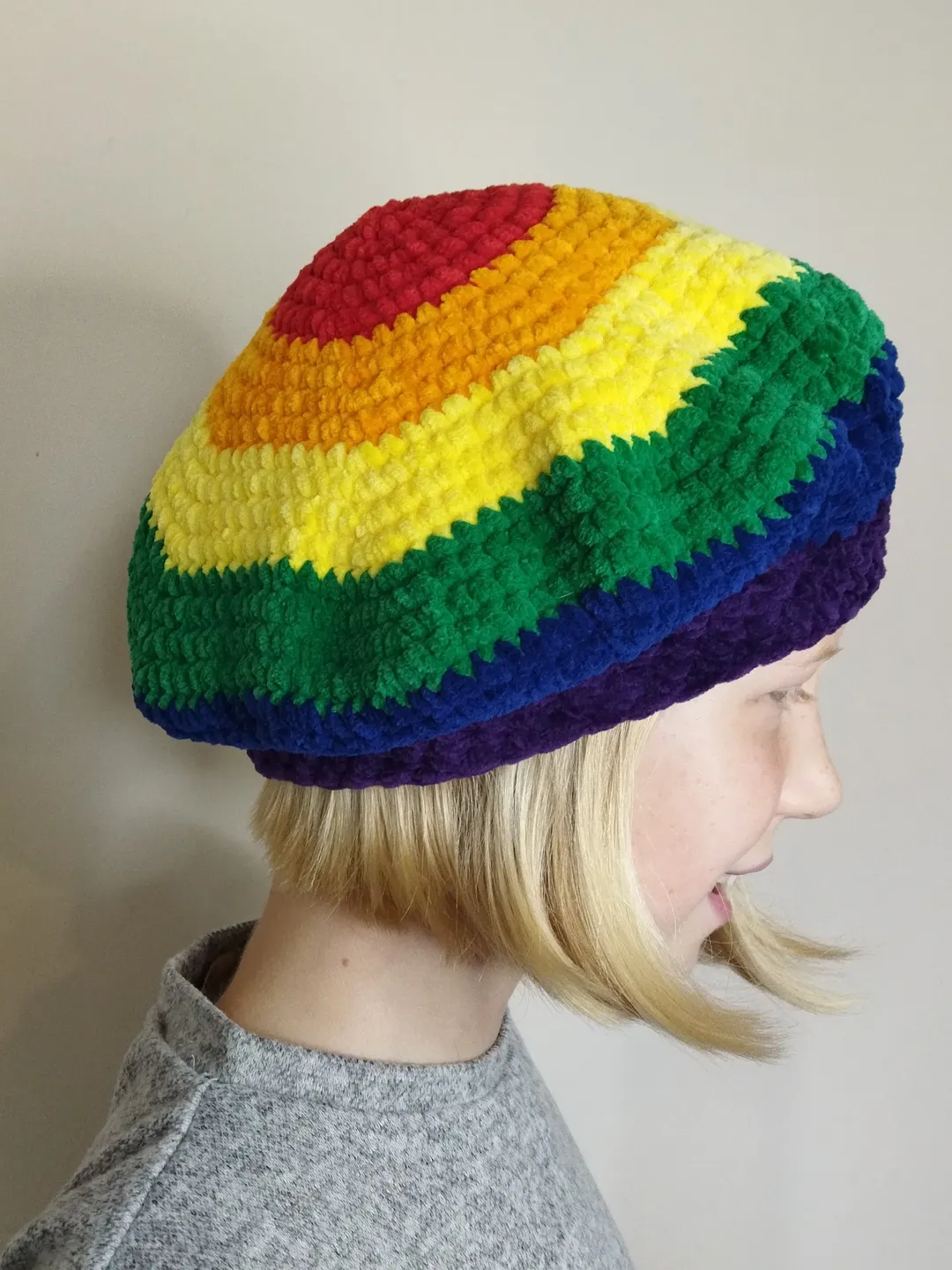 Lime Green Wool Beret with Rainbow Trim Festival Fairy Grunge Queer Scout Beret -- Green Wool Beret With Rainbow Patch - Etsy main image 4