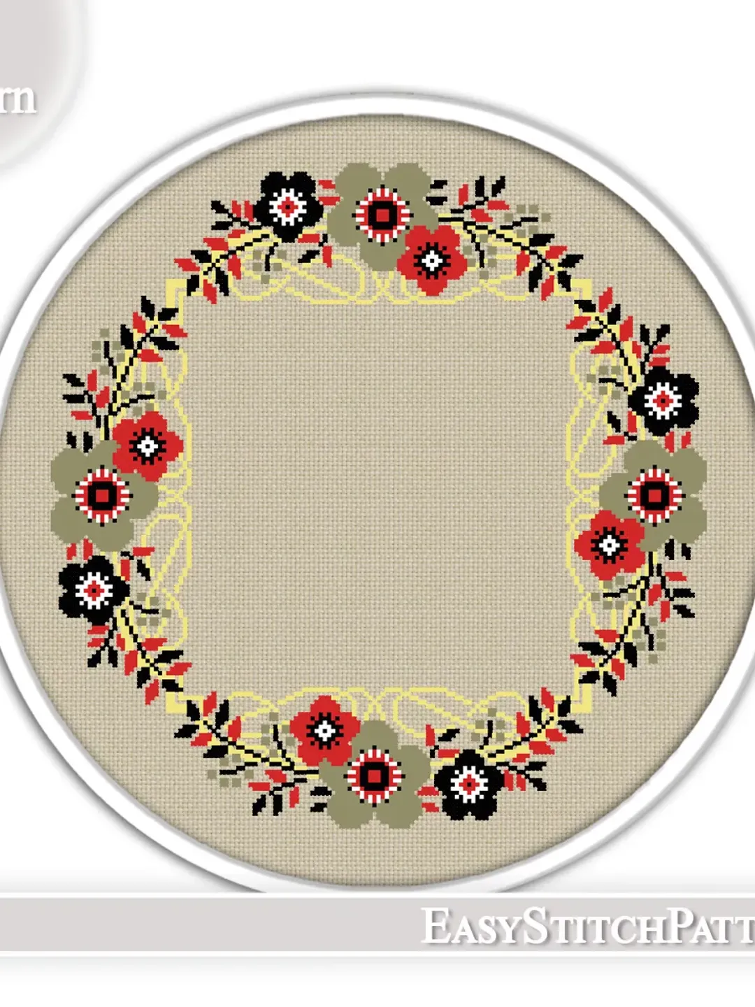Floral Wreath cross stitch pattern. Flower frame cross stitch.