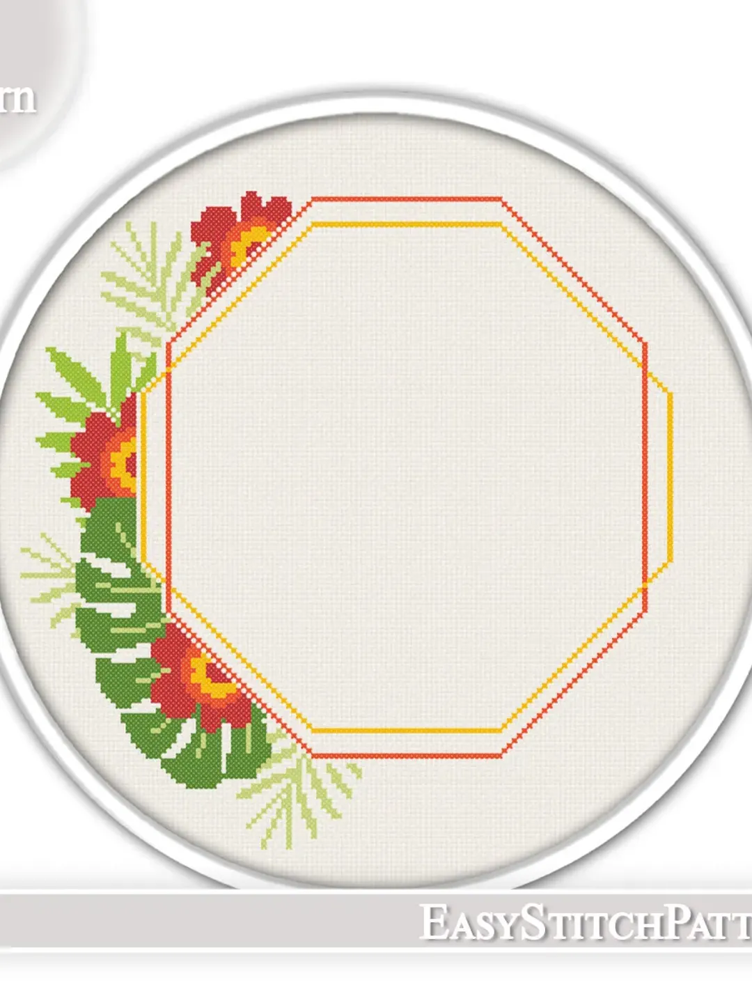Floral border cross stitch. Modern cross stitch pattern. Easy cross stitch. Hoop art.