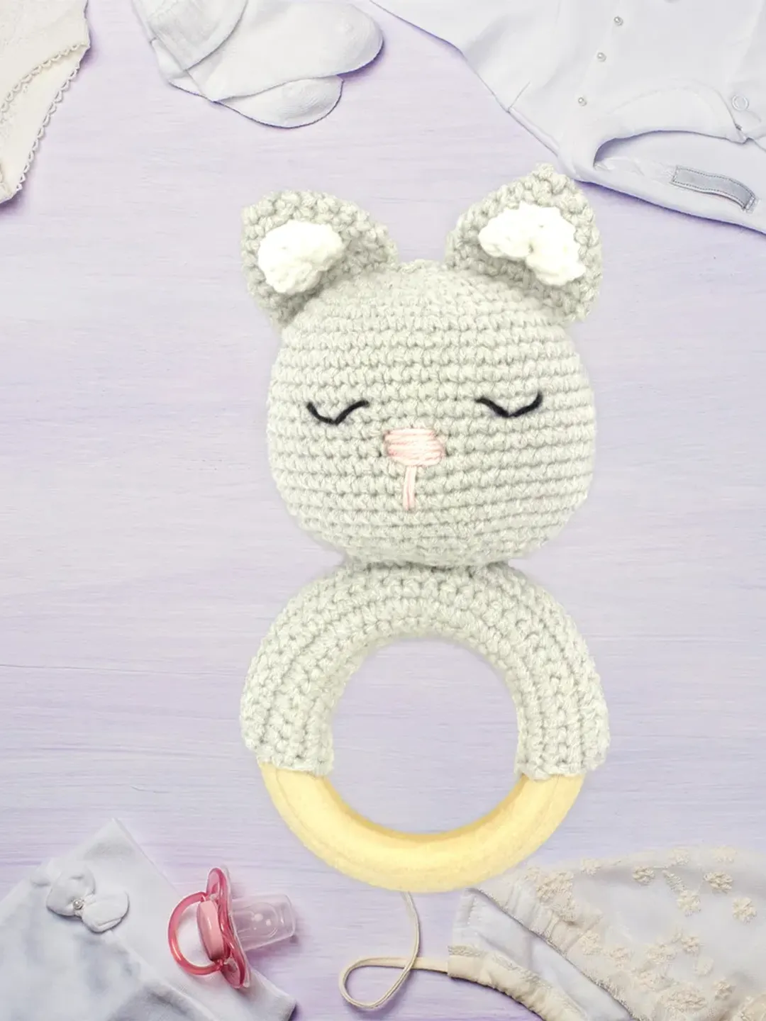 Soft baby girl rattle wood teether sensory toy, baby shower or newborn gift, personalized gift for newborn parents congr