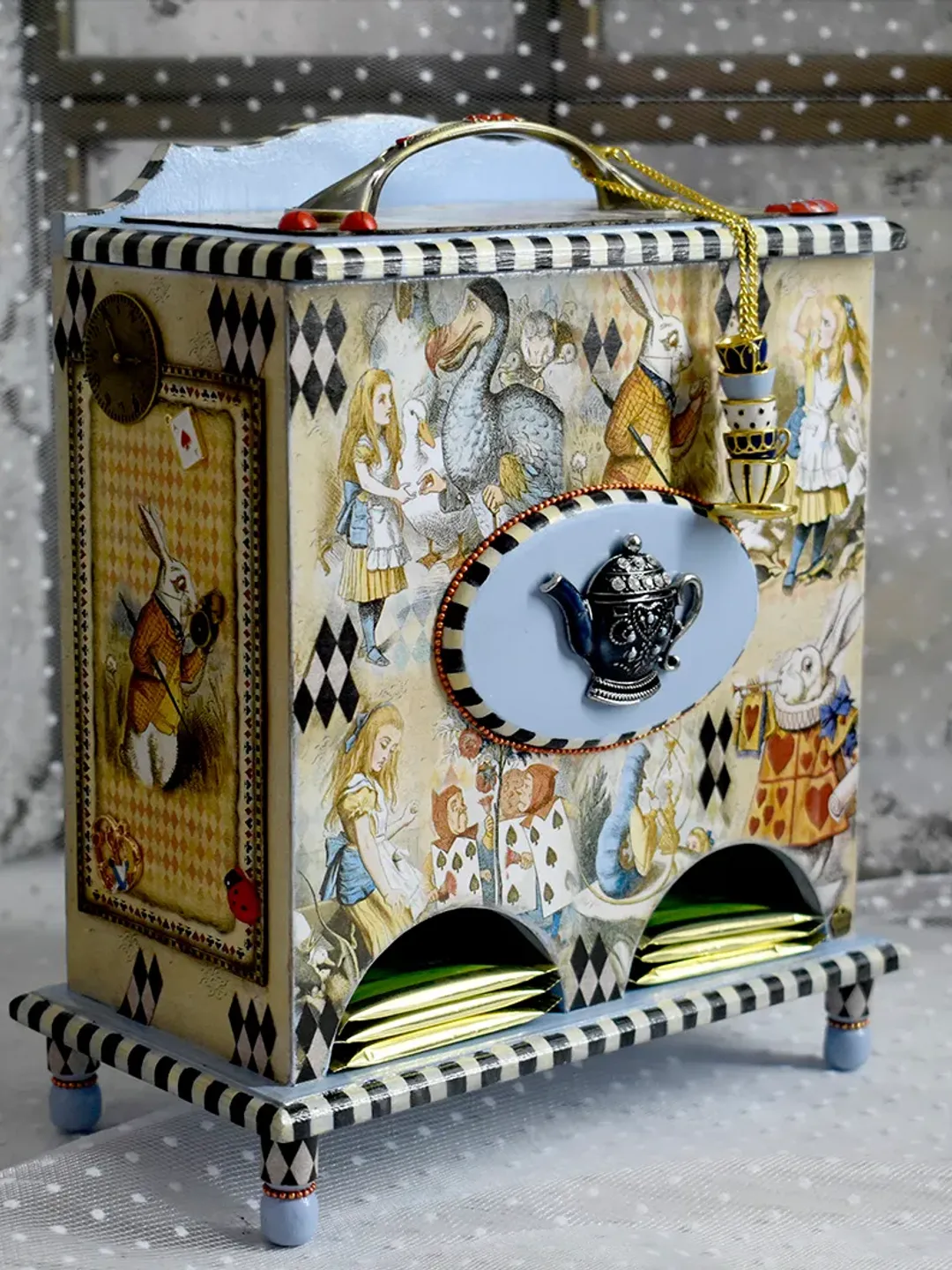 ALICE Blue Tea House for Storing Disposable Tea Bags