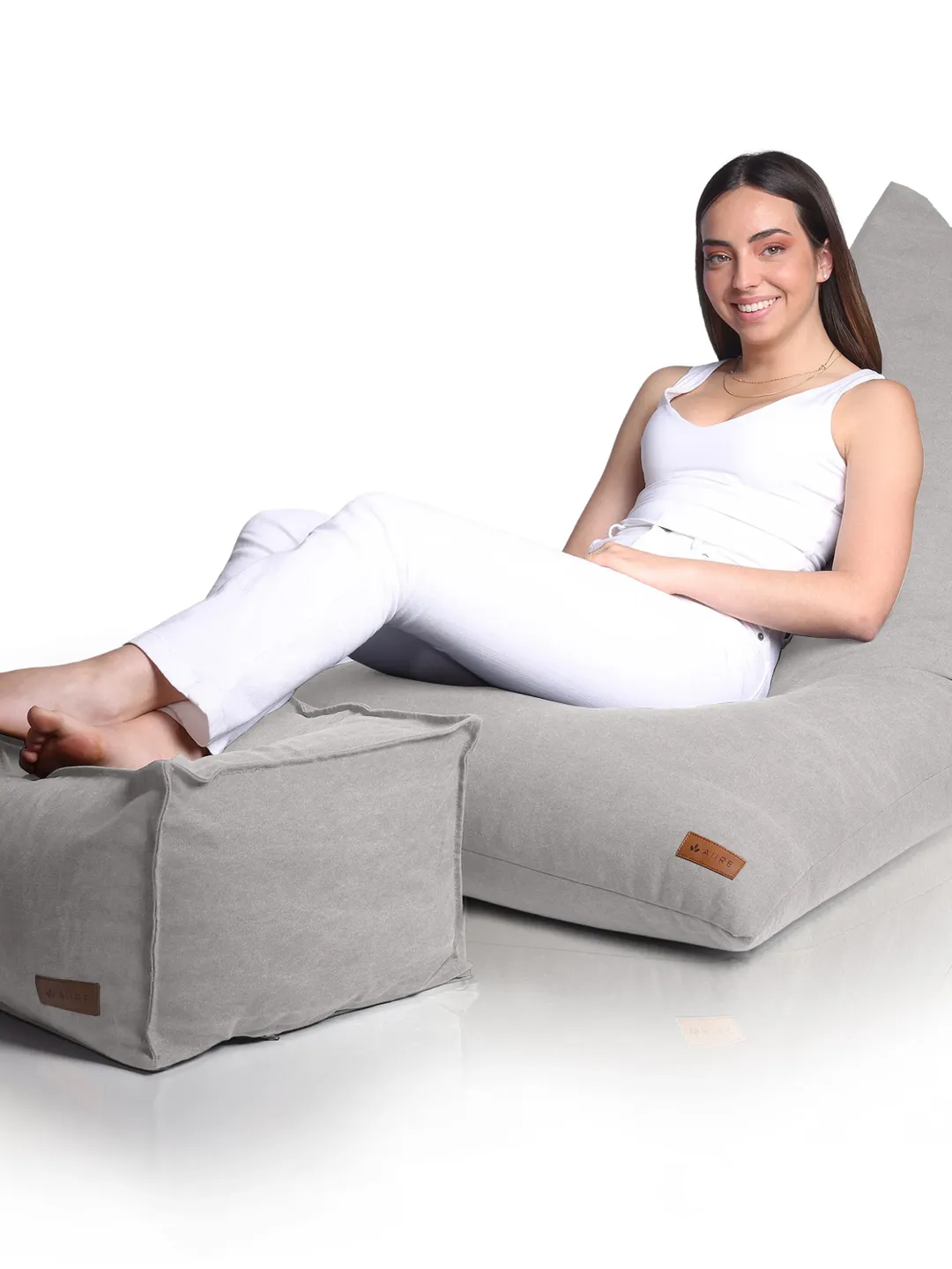 Puff with filling included and footrest - Giant Bean Bag of exclusive design for Salon - Youth Pouf XXL Light Grey