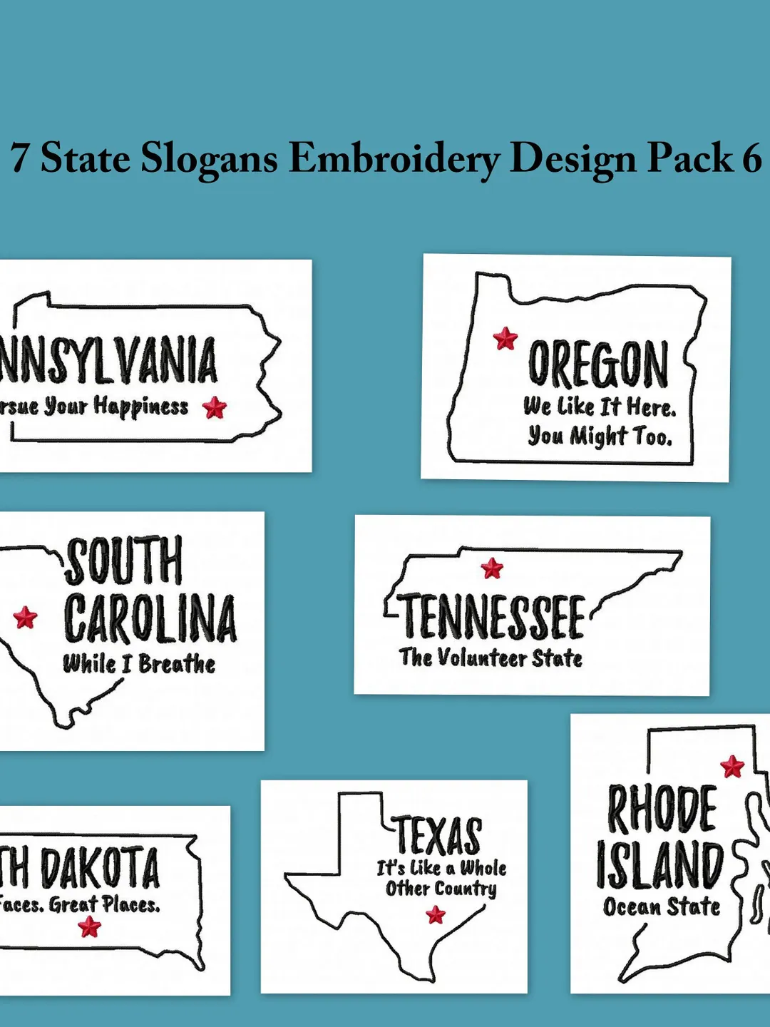 Embroidery Taglines 50% off,7 State Slogans Embroidery Design Pack 6,7 size, Instant ...