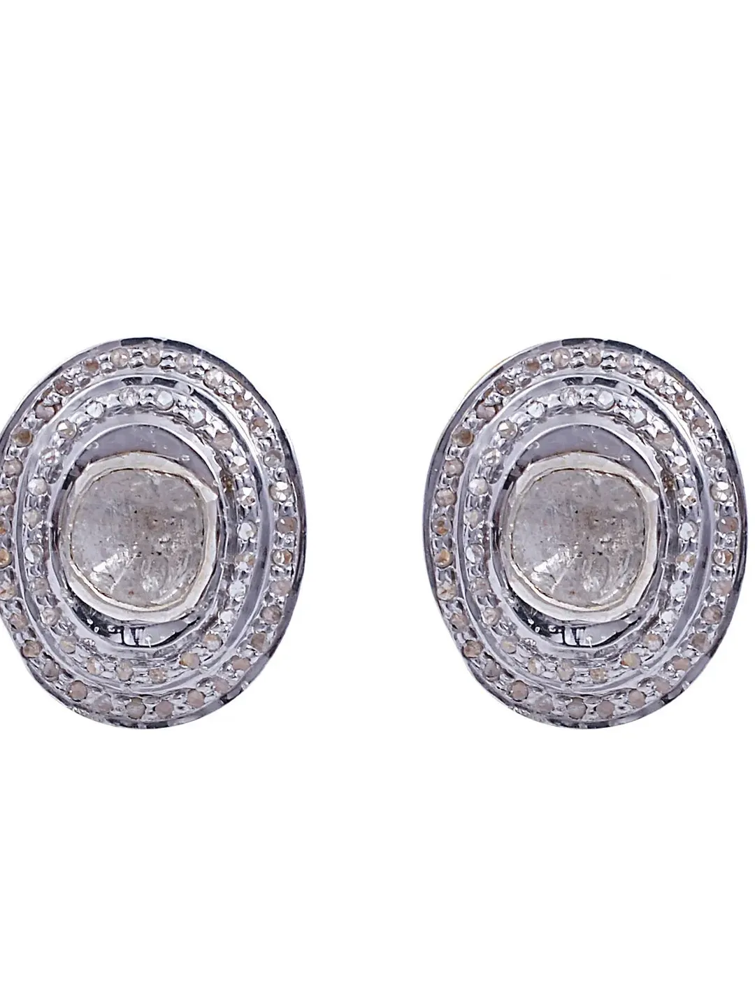 Polki Diamond Studs, Pave Diamond Earrings, Polki Earrings, Oval Shaped Studs, Sterling Silver Stud, Victorian Jewelry, Push Back Studs