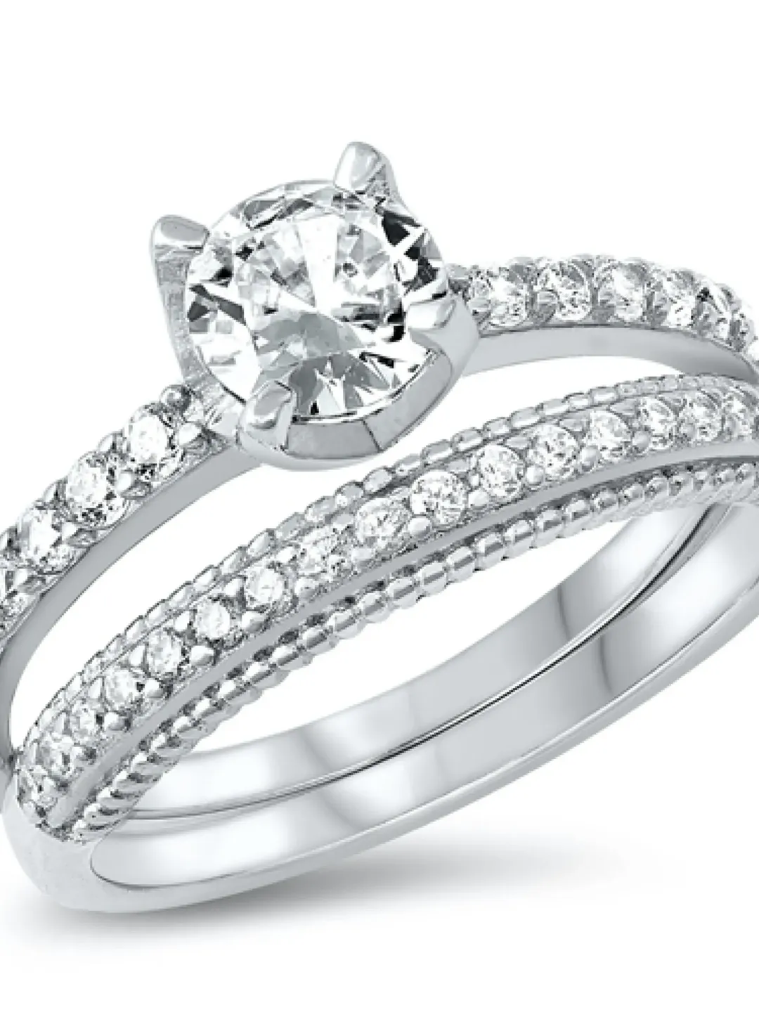 Wedding Ring Set · Sterling Silver Cz Rings · 2 Ring Set · Engagement Ring · Promise Ring · Cubic Zirconia Bridal · for Women Size 4 to 10