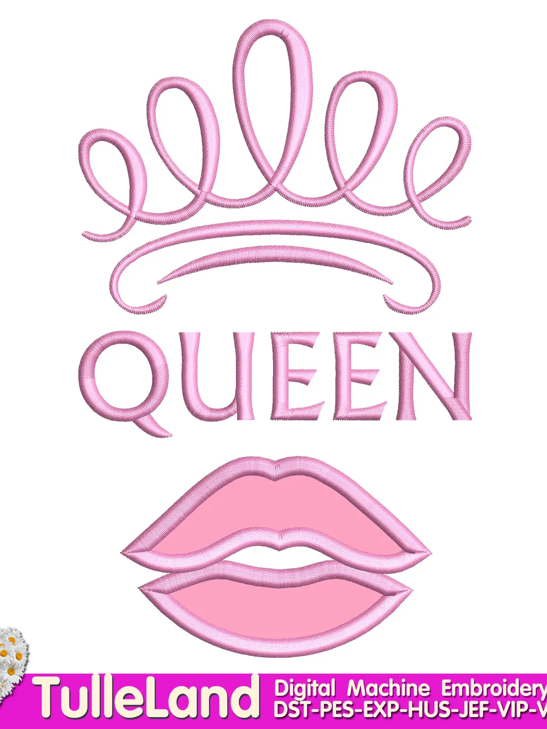 Love Kiss Lips Valentine Queen Heart Valentines Day Design applique for Machine Embroidery