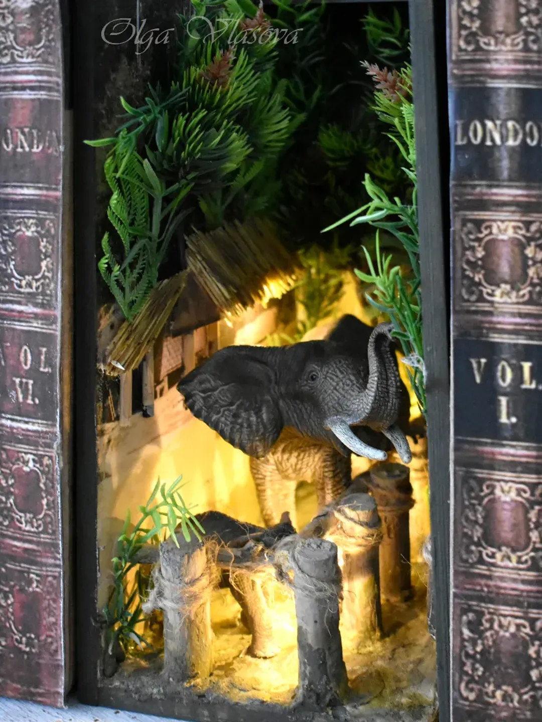Book nook THAILAND insert between books miniature with lighting on the bookshelf