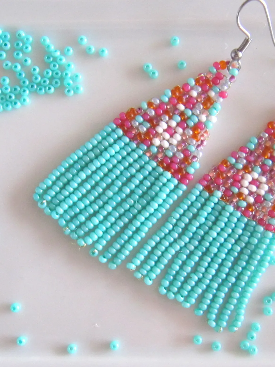 Long beaded earrings fringed colorful earrings handwoven earrings rocailles color Merry flowery earrings, Gift for friends Miyuki earrings