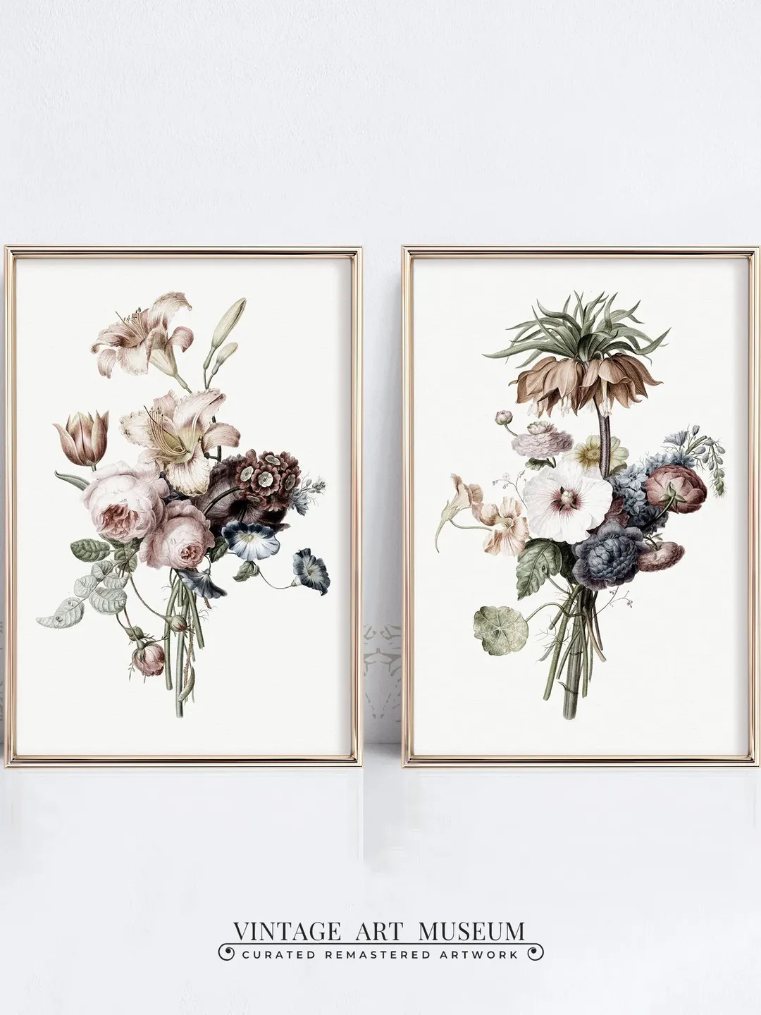 Vintage Floral Wall Art Botanical Set of 2 Prints, Antique Flower Paintings, Downloadable Decor PRINTABLE | 227 S2