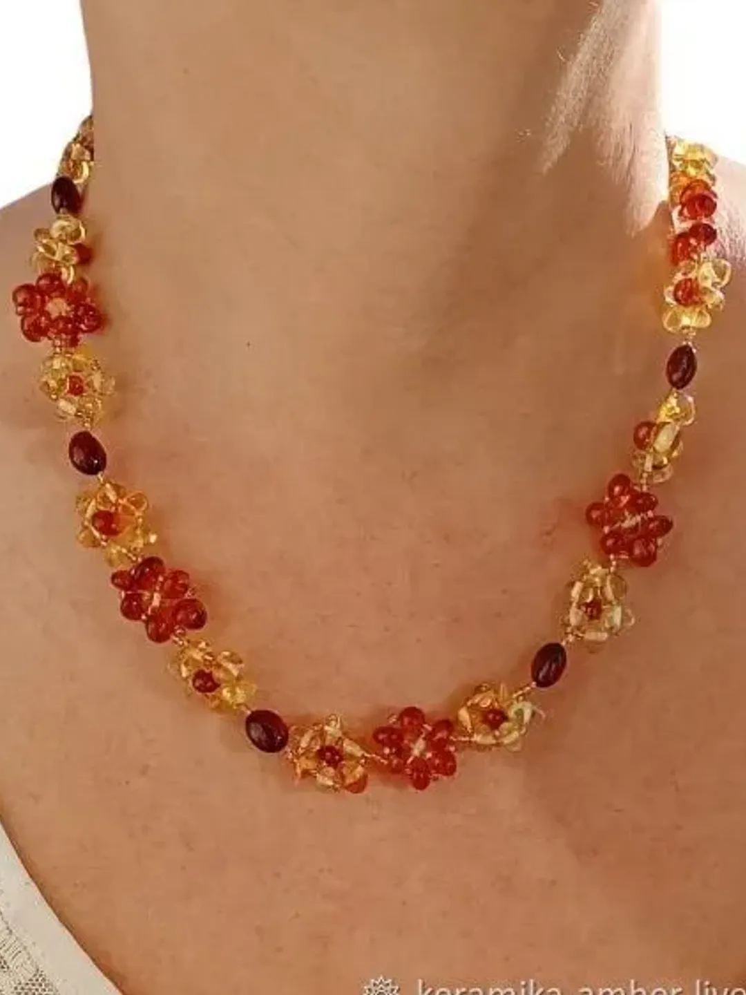 Amber beads necklace Flowers necklace Baltic amber jewelry for women Bright gemstone beaded necklace colorful necklace