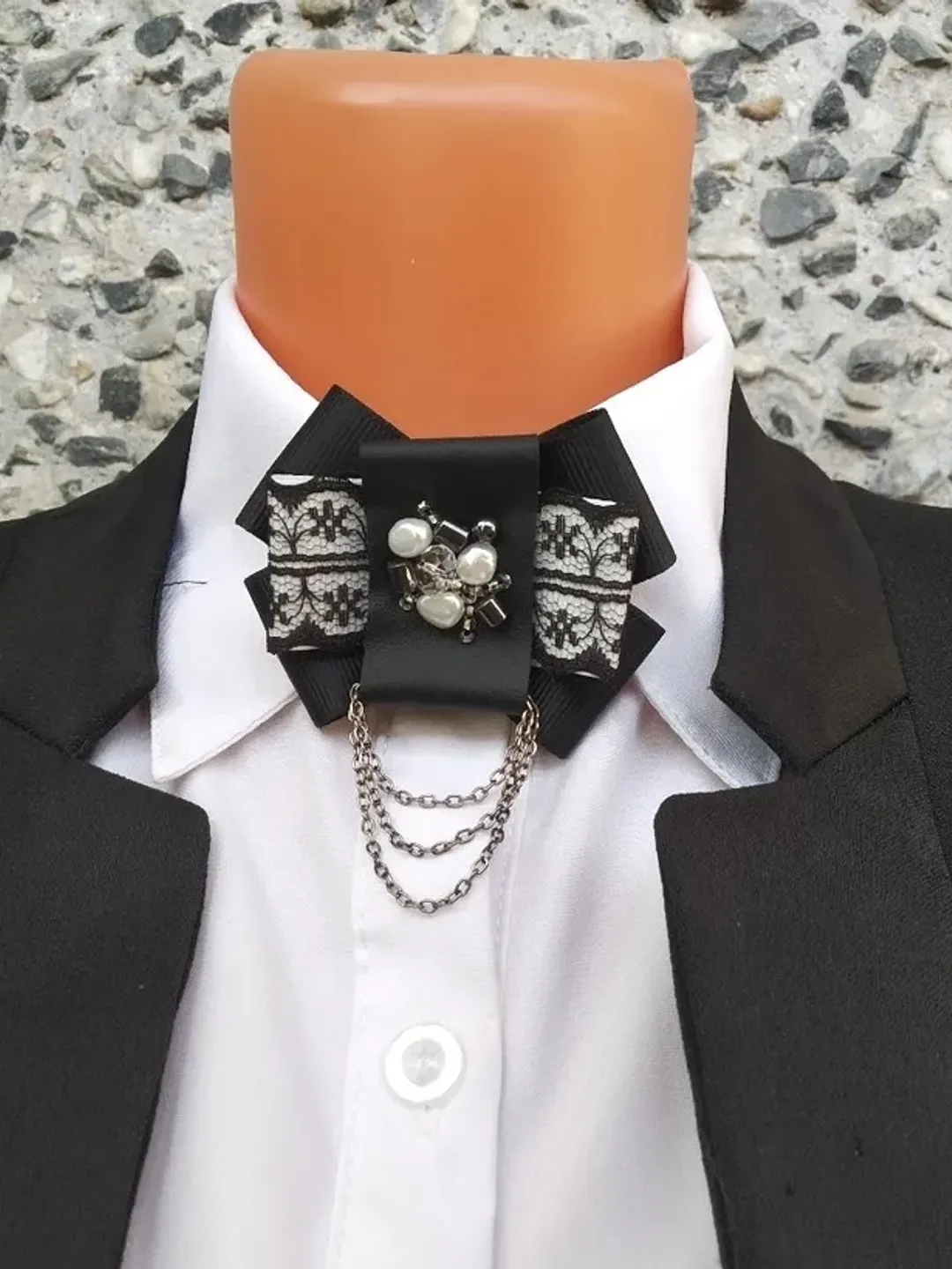 Goth bow tie brooch Black collar bow brooch Gothic bow tie pin with ...