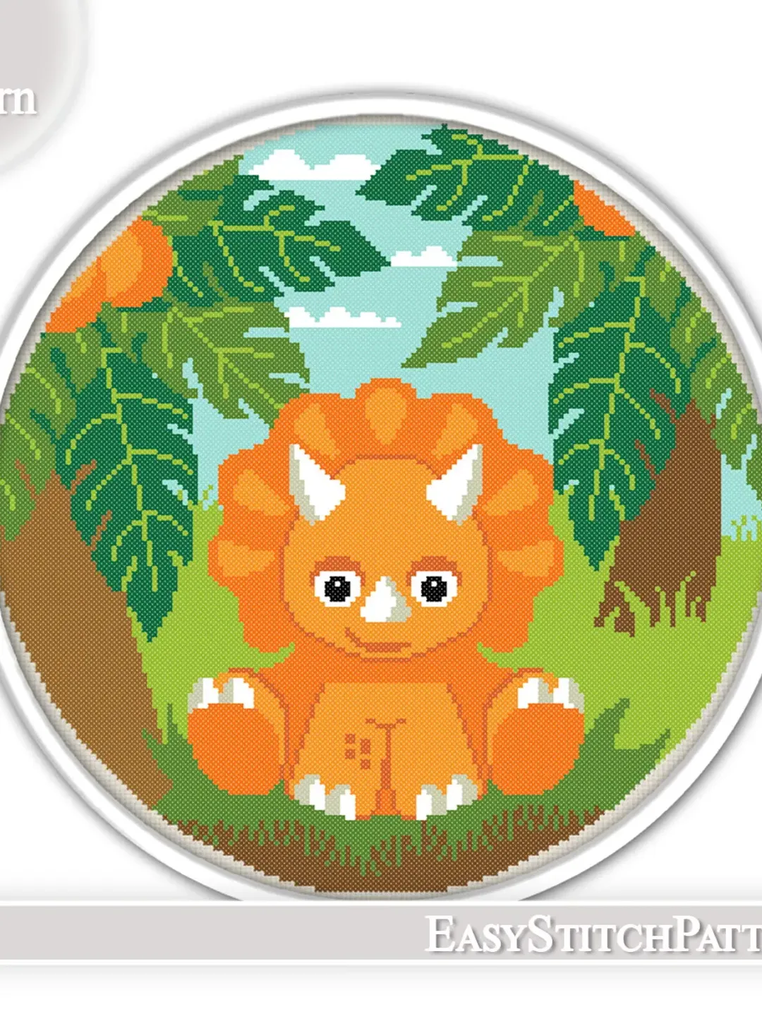 Little dinosaur cross stitch pattern. Animal cross stitch. Nursery cross stitch.