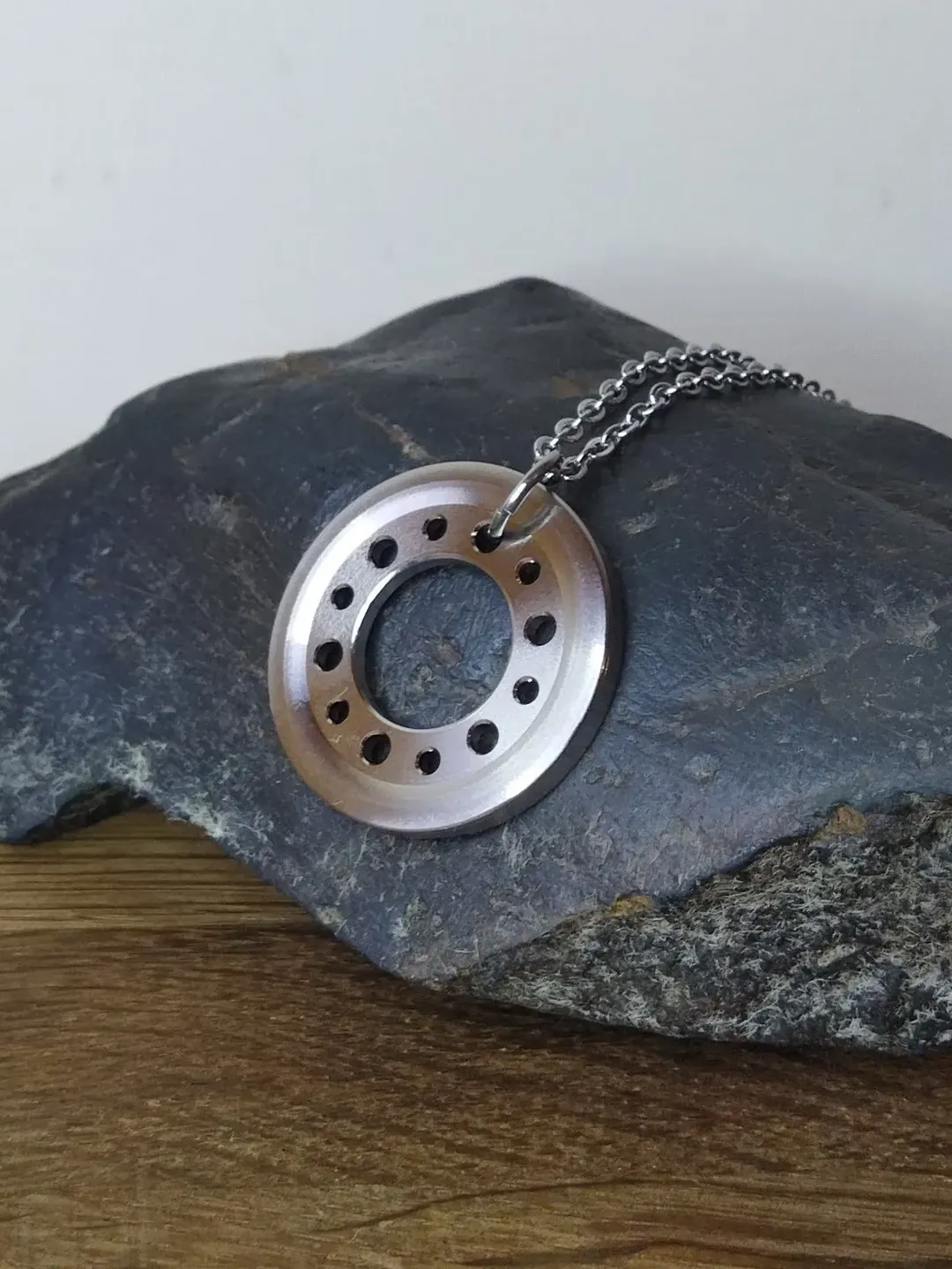 Circle contemporary necklace Sci-fi necklace for him Cyberpunk necklace recycled silver tone Cybercore jewelry handmade