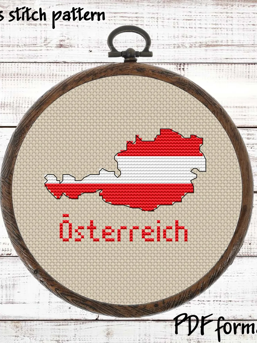 Austria Map Cross Stitch pattern modern PDF, Osterreich Flag Xstitch chart