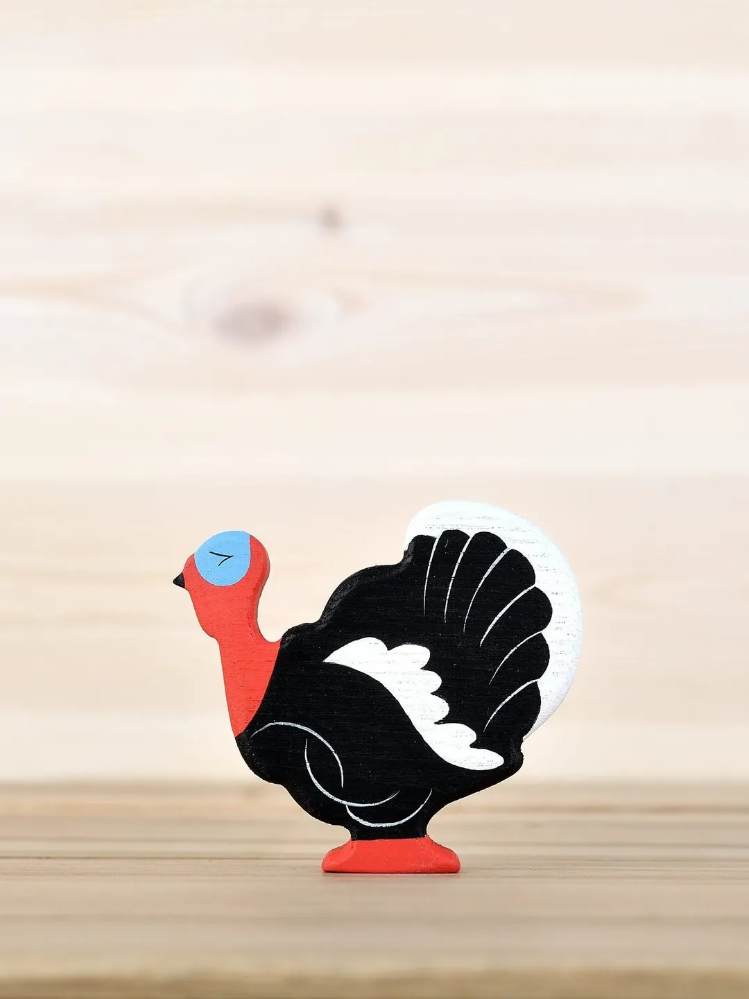 Wooden Turkey cock toy Farm animal Gobbler figurine Fowl
