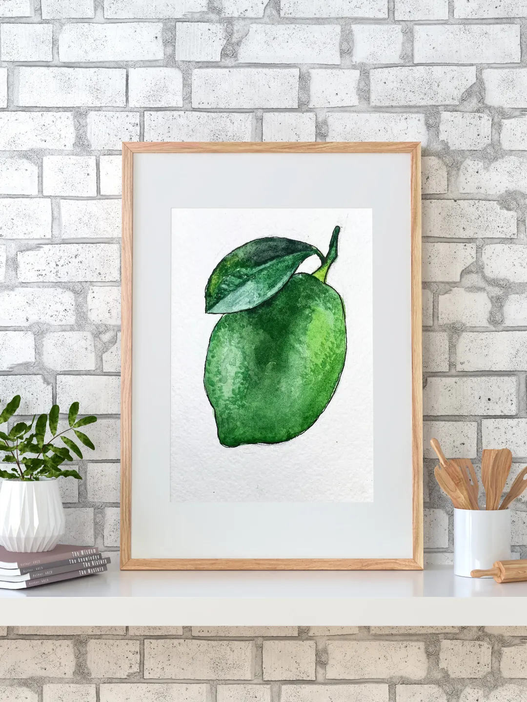 Lime original painting fruit art watercolor painting Kitchen small still life